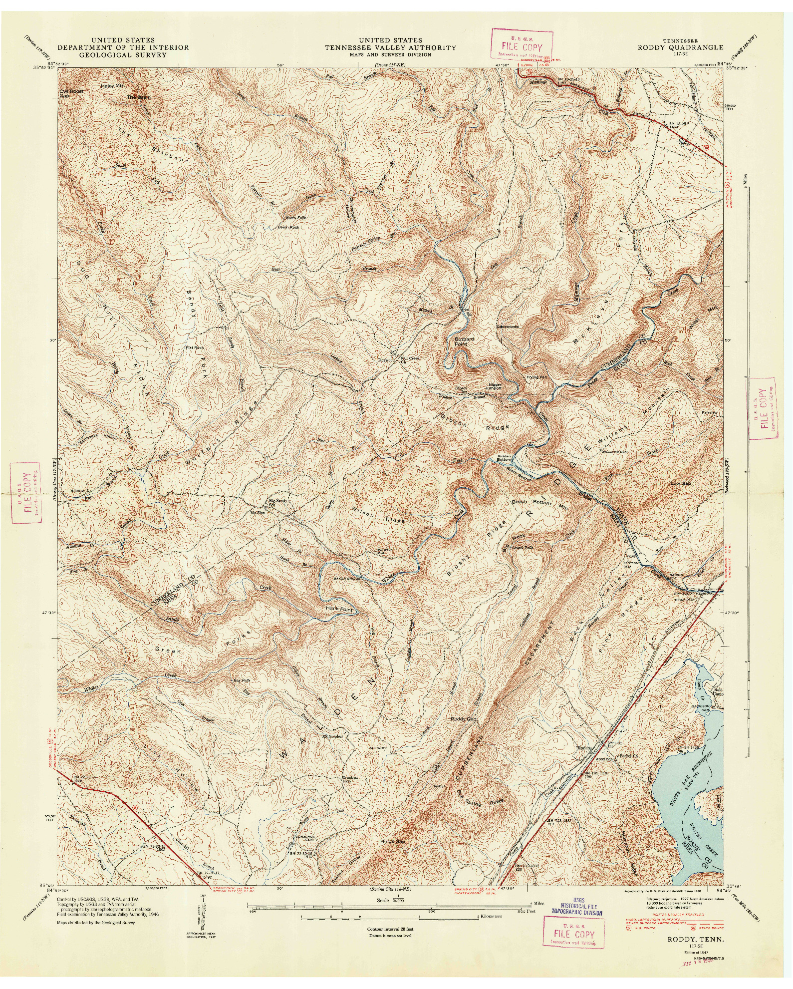USGS 1:24000-SCALE QUADRANGLE FOR RODDY, TN 1947