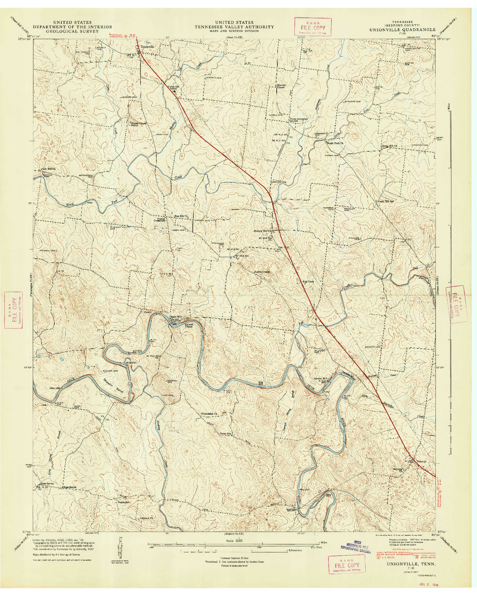 USGS 1:24000-SCALE QUADRANGLE FOR UNIONVILLE, TN 1947