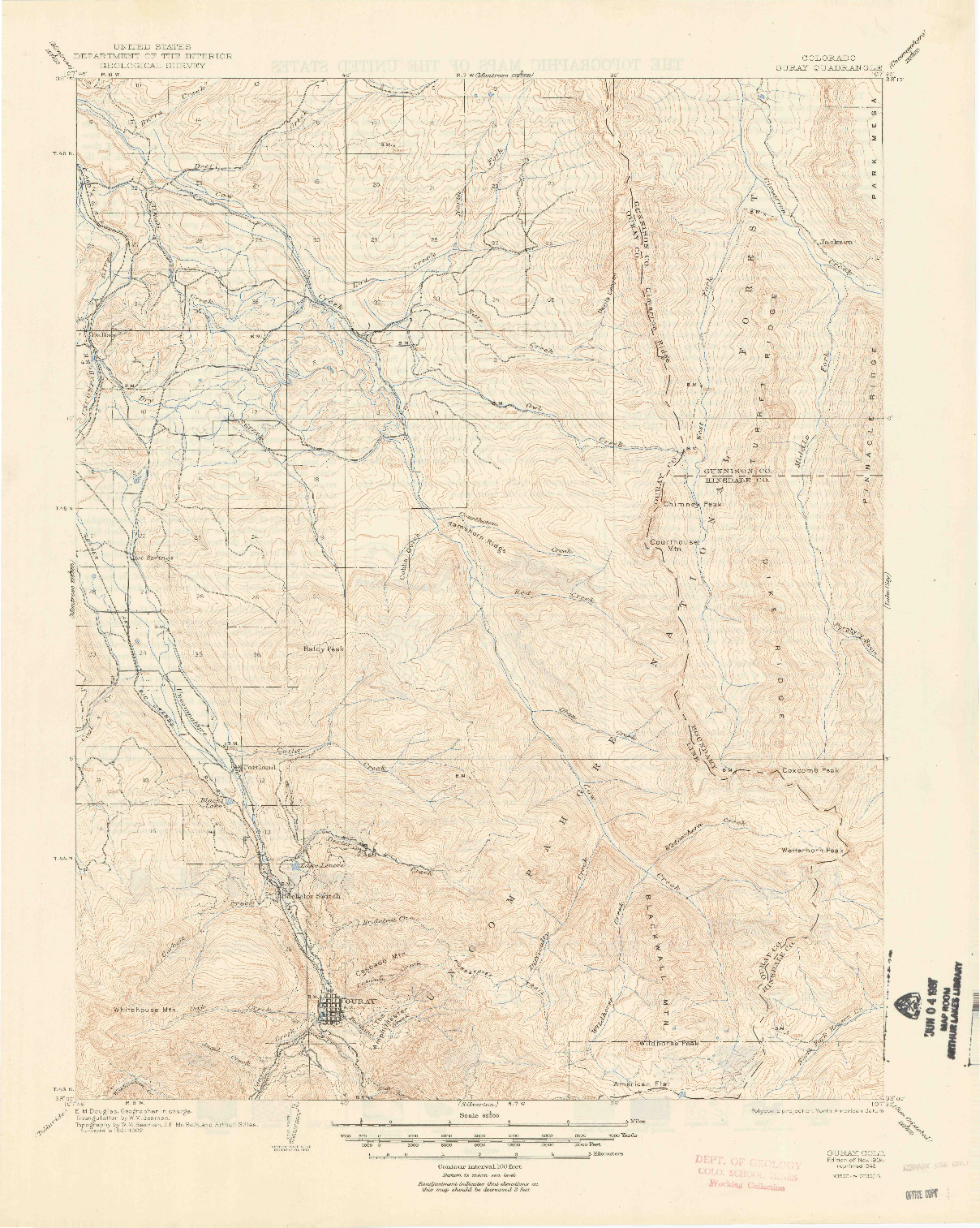 USGS 1:62500-SCALE QUADRANGLE FOR OURAY, CO 1904