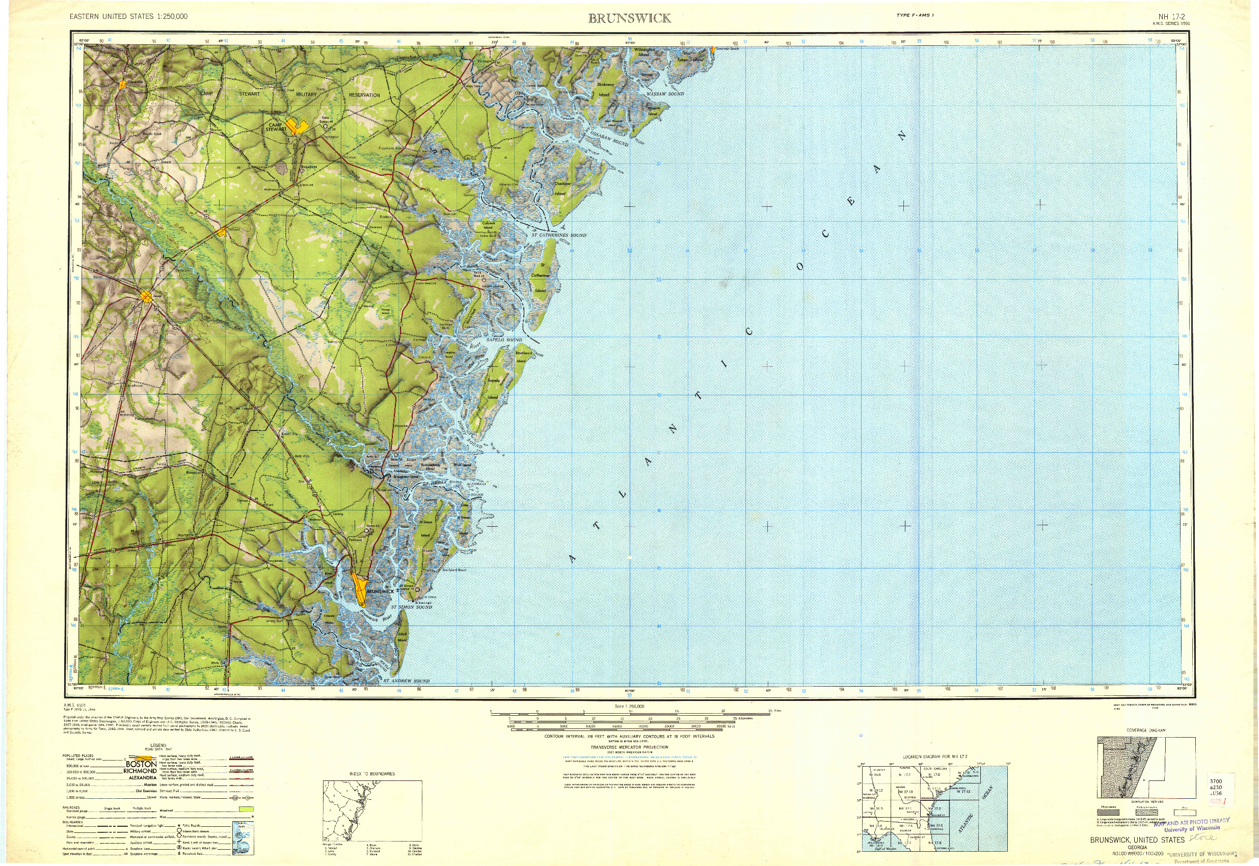 USGS 1:250000-SCALE QUADRANGLE FOR BRUNSWICK, GA 1946