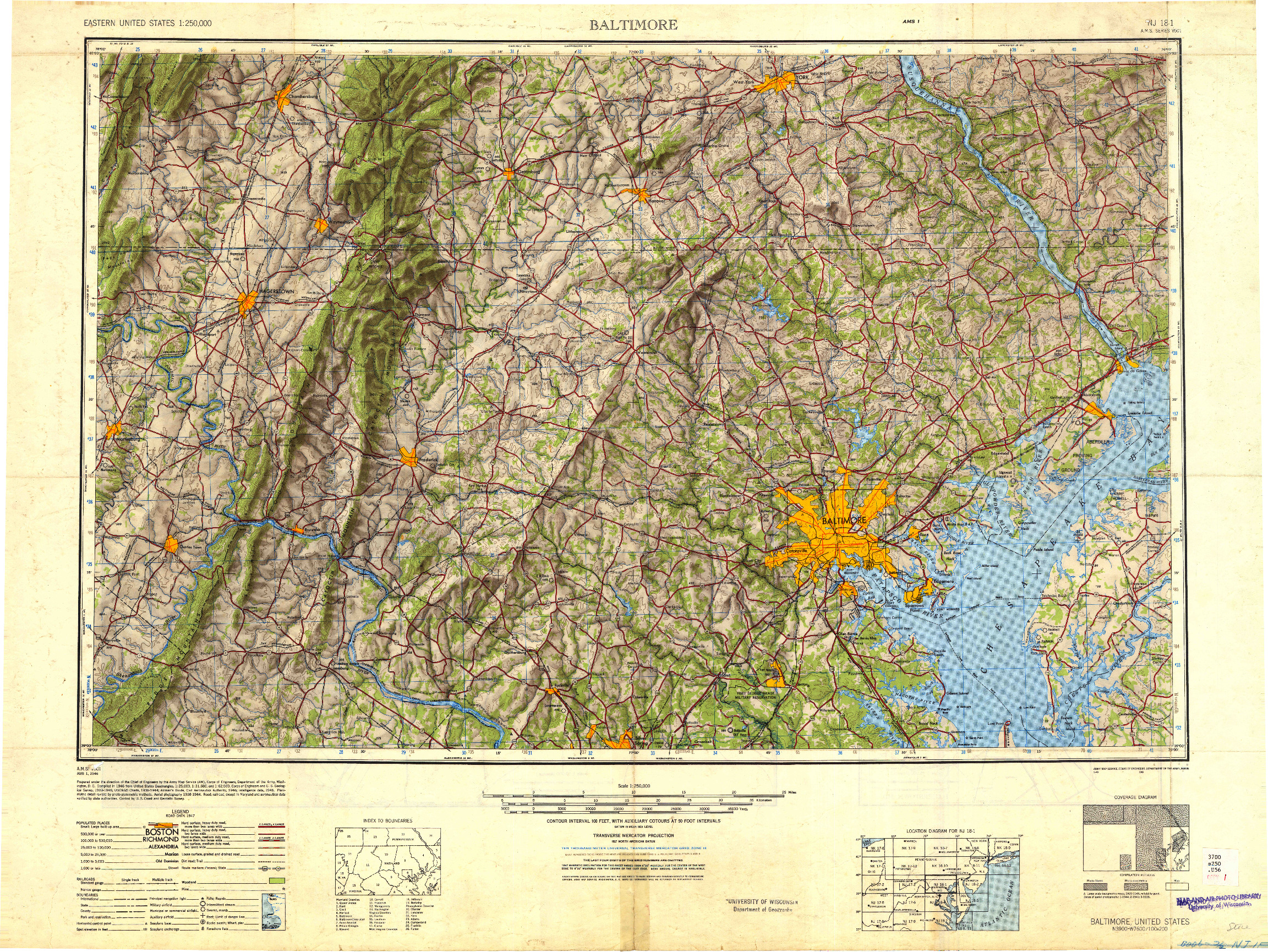 USGS 1:250000-SCALE QUADRANGLE FOR BALTIMORE, MD 1948