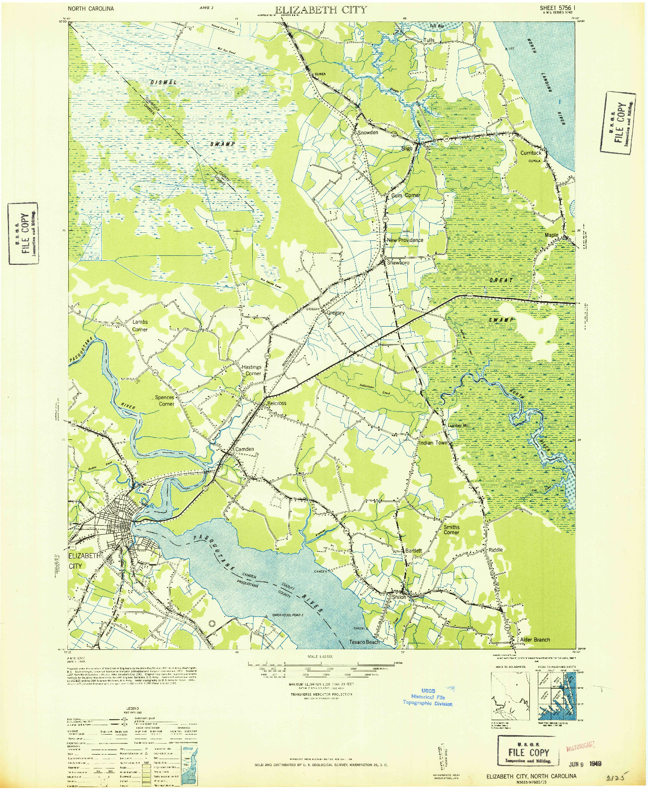USGS 1:62500-SCALE QUADRANGLE FOR ELIZABETH CITY, NC 1948