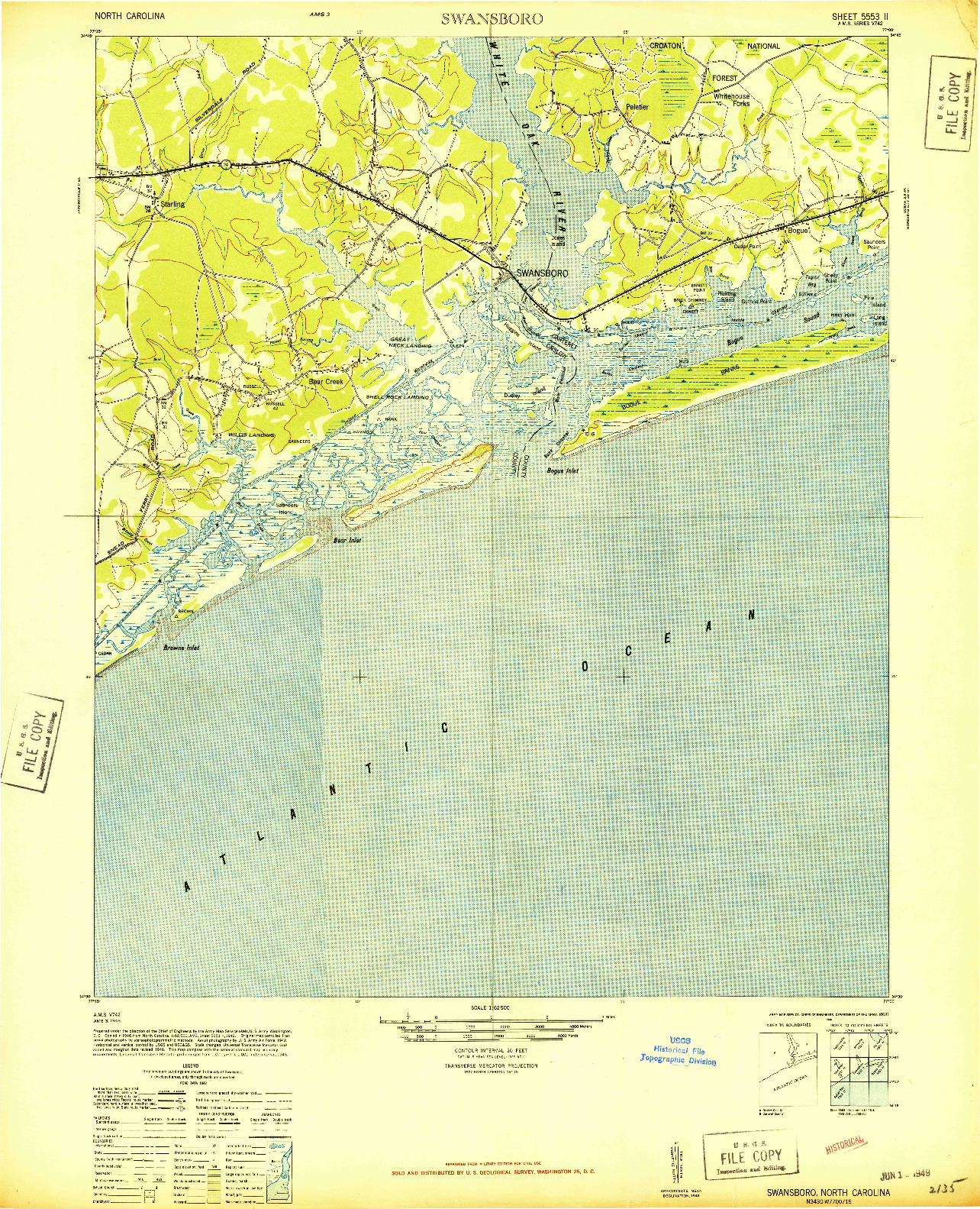 USGS 1:62500-SCALE QUADRANGLE FOR SWANSBORO, NC 1948