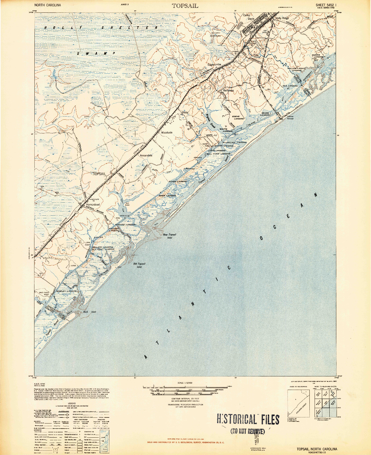 USGS 1:62500-SCALE QUADRANGLE FOR TOPSAIL, NC 1948