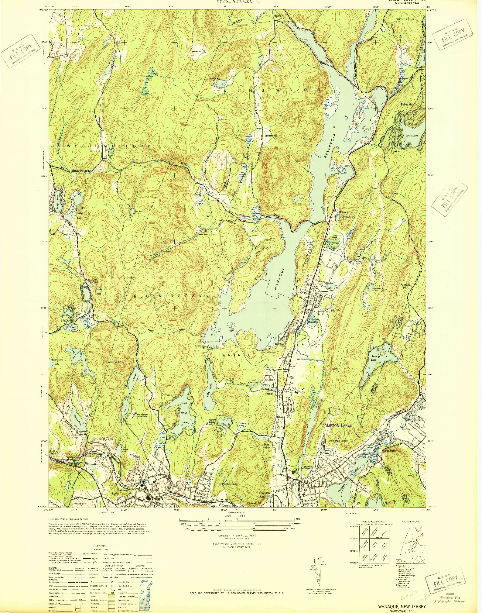 USGS 1:24000-SCALE QUADRANGLE FOR WANAQUE, NJ 1948
