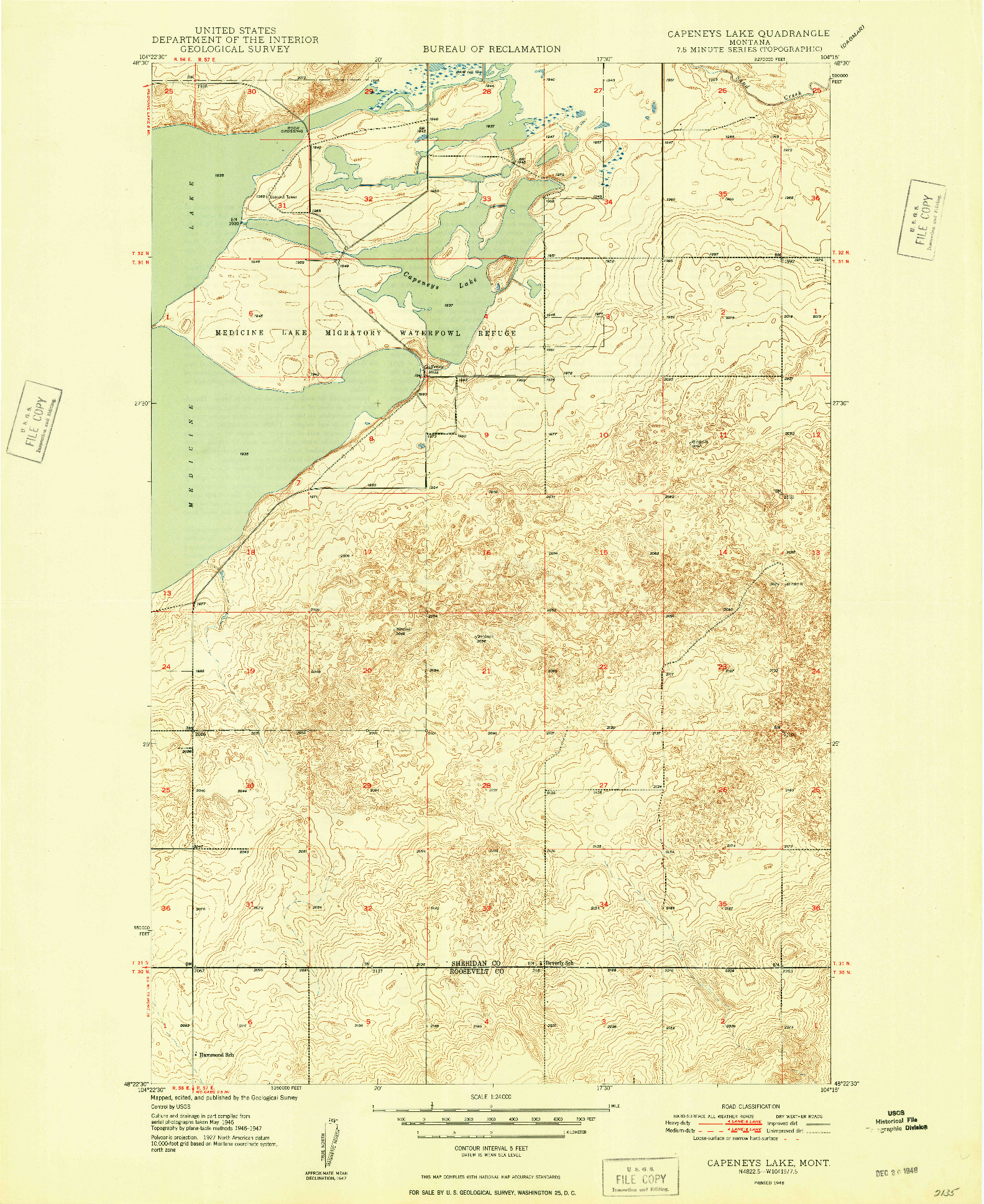USGS 1:24000-SCALE QUADRANGLE FOR CAPENEYS LAKE, MT 1948