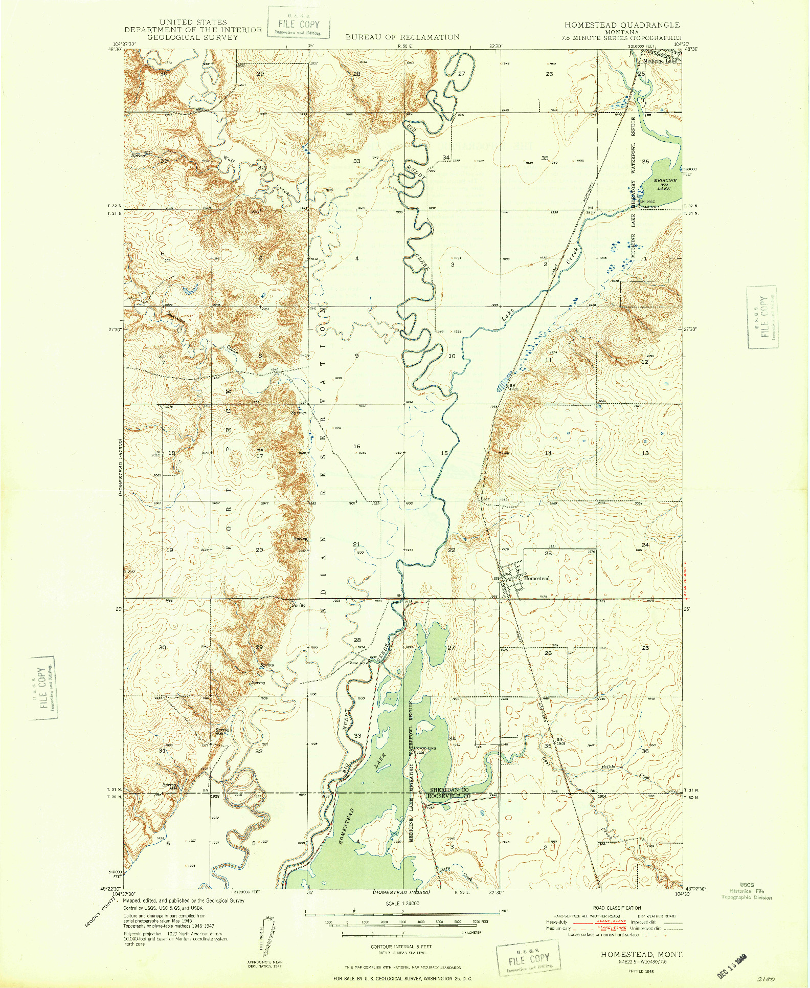 USGS 1:24000-SCALE QUADRANGLE FOR HOMESTEAD, MT 1948