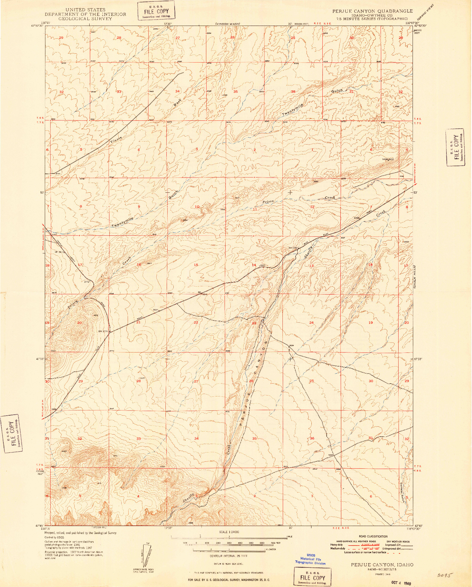 USGS 1:24000-SCALE QUADRANGLE FOR PERJUE CANYON, ID 1948