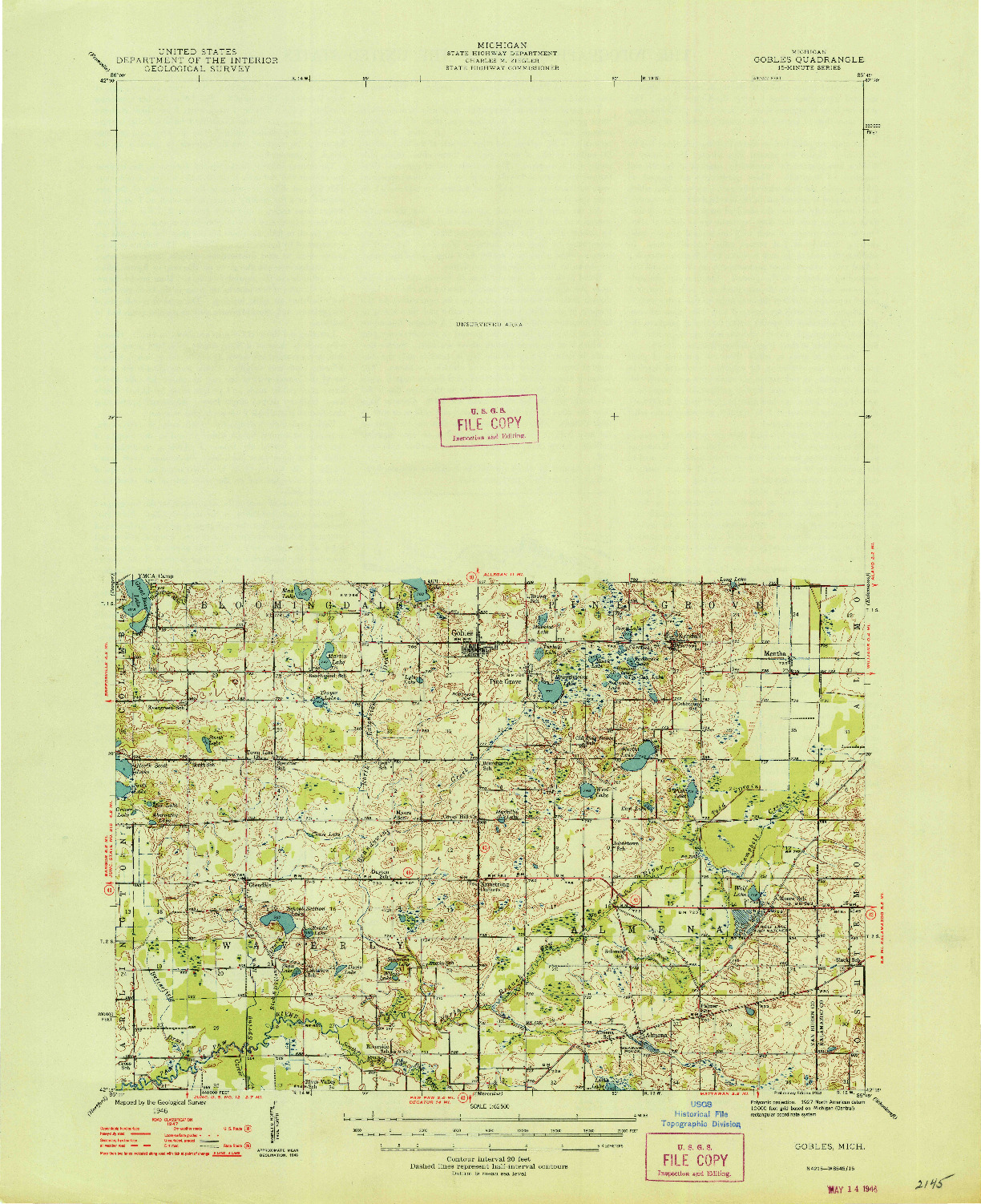 USGS 1:62500-SCALE QUADRANGLE FOR GOBLES, MI 1946