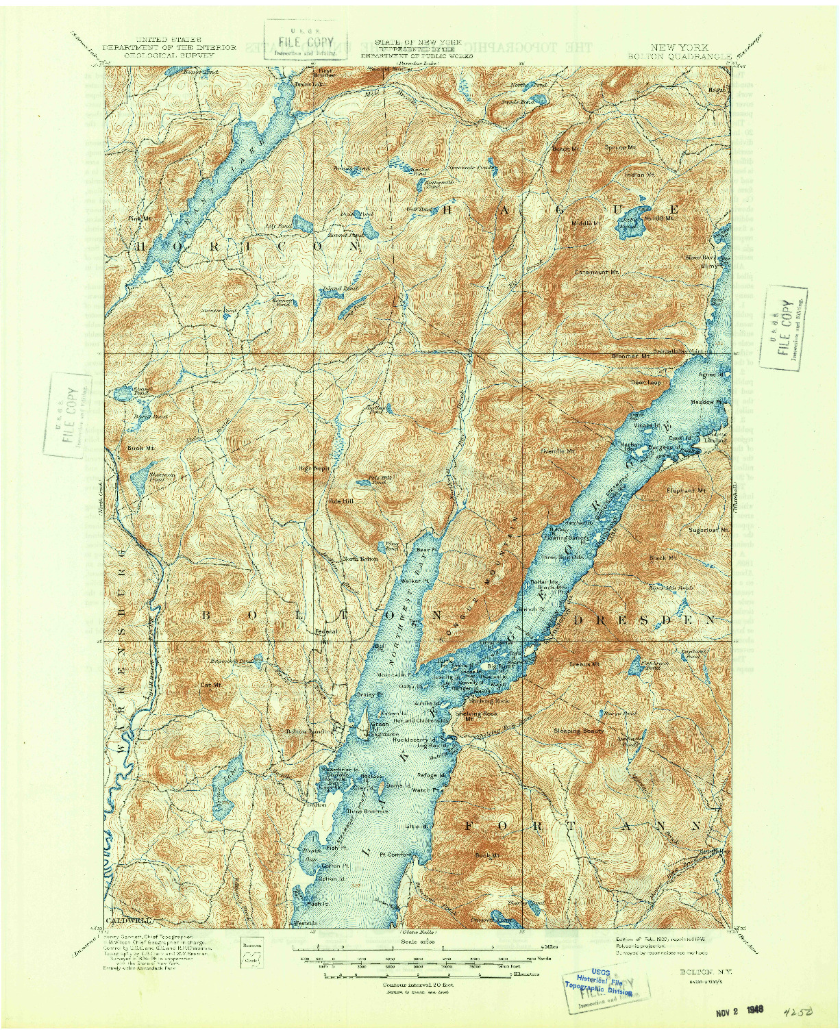 USGS 1:62500-SCALE QUADRANGLE FOR BOLTON, NY 1900