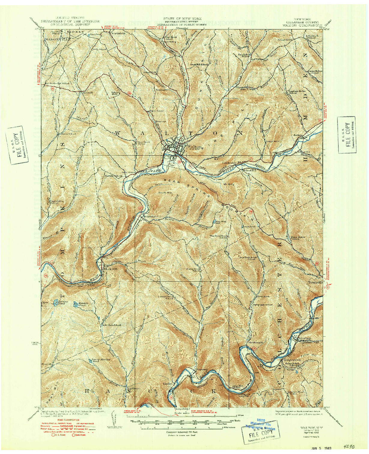 USGS 1:62500-SCALE QUADRANGLE FOR WALTON, NY 1925