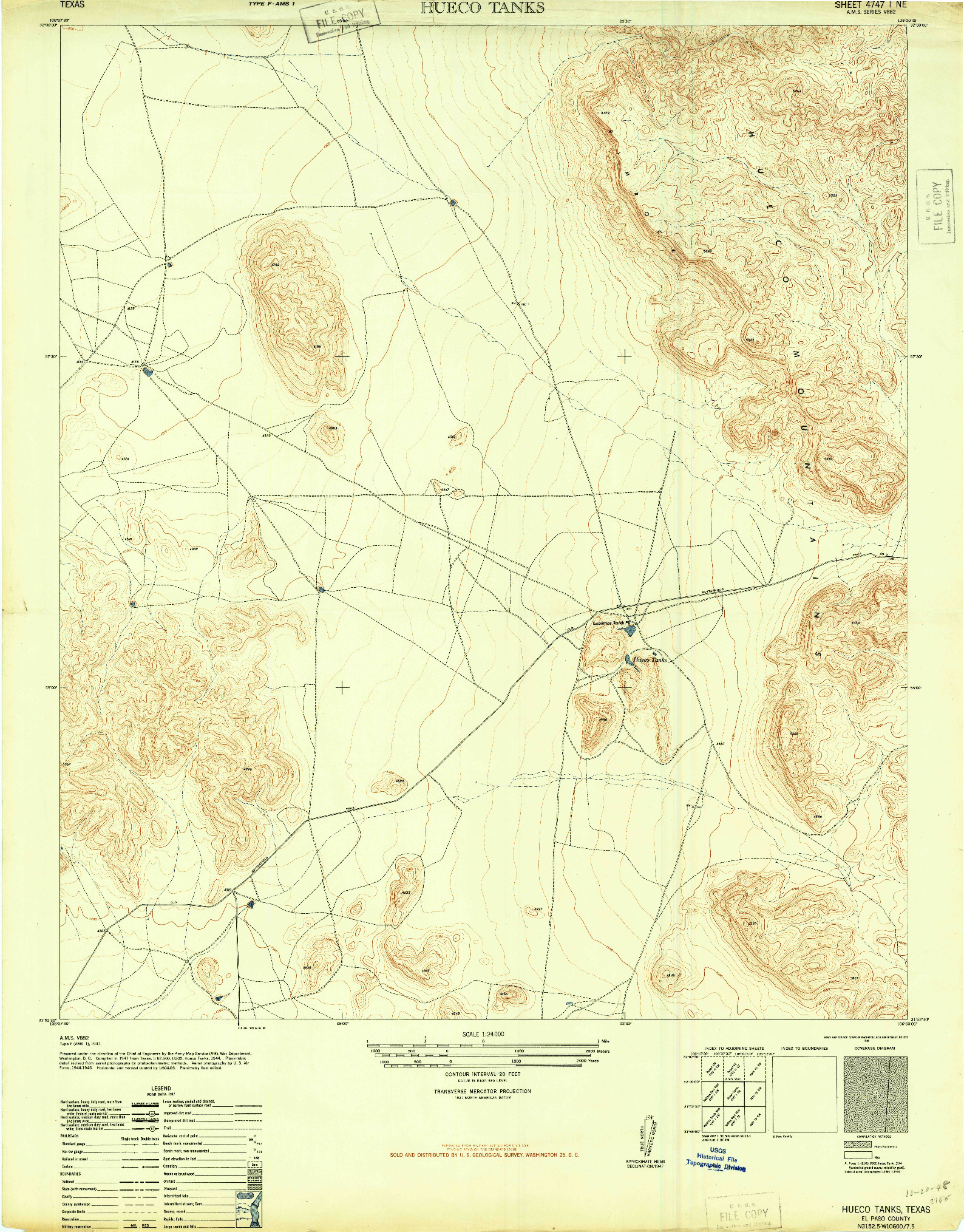 USGS 1:24000-SCALE QUADRANGLE FOR HEUCO TANKS, TX 1948