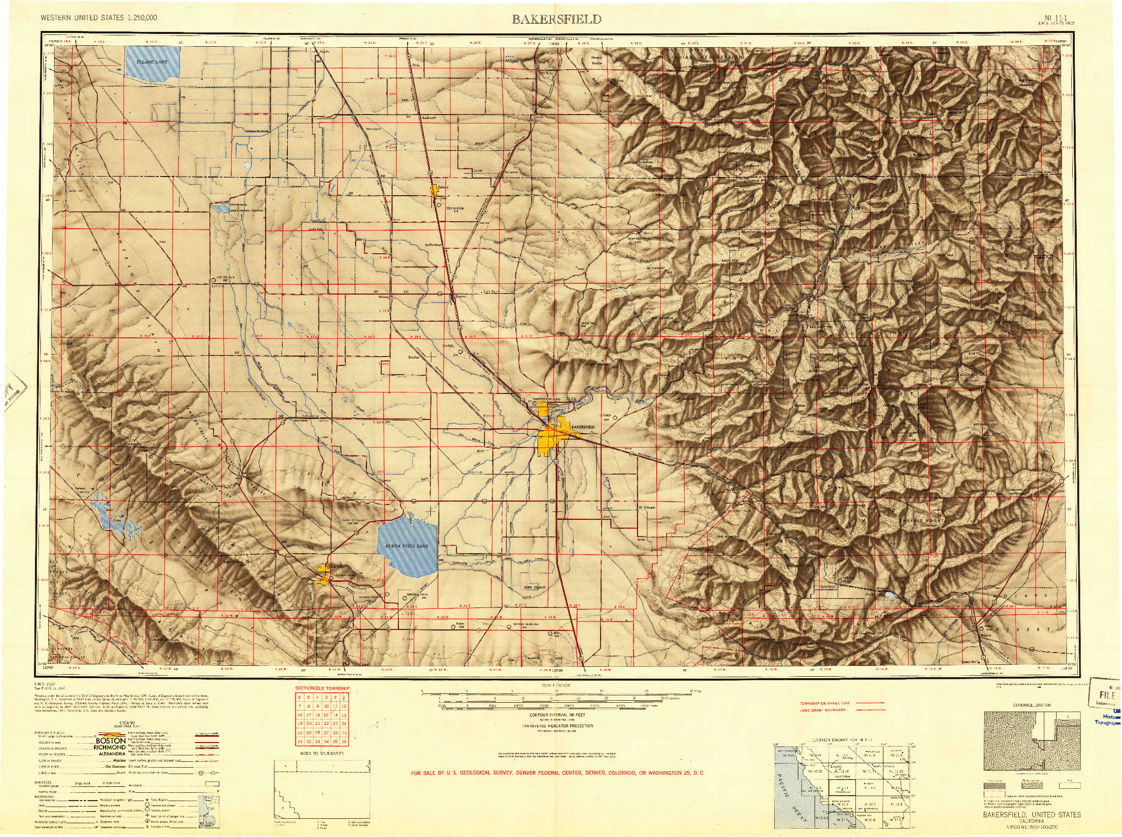 USGS 1:250000-SCALE QUADRANGLE FOR BAKERSFIELD, CA 1948