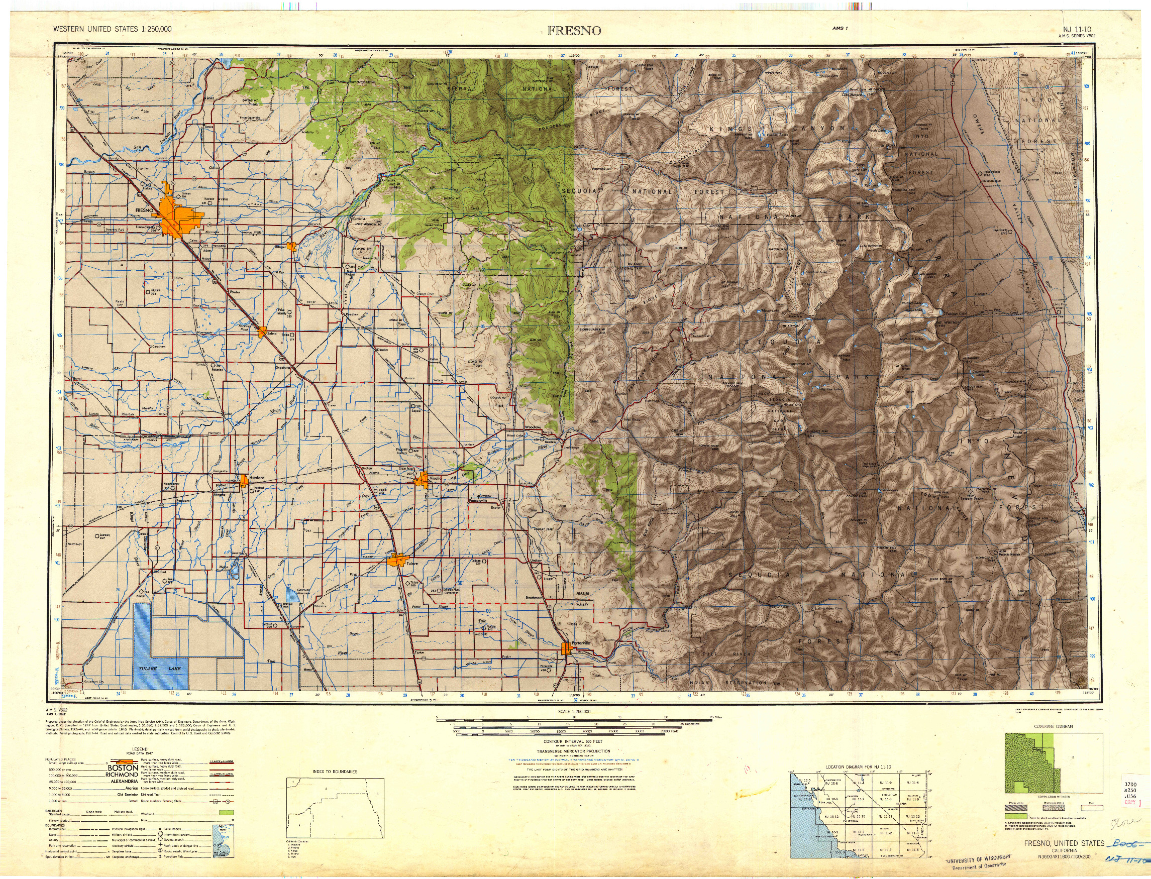 USGS 1:250000-SCALE QUADRANGLE FOR FRESNO, CA 1948