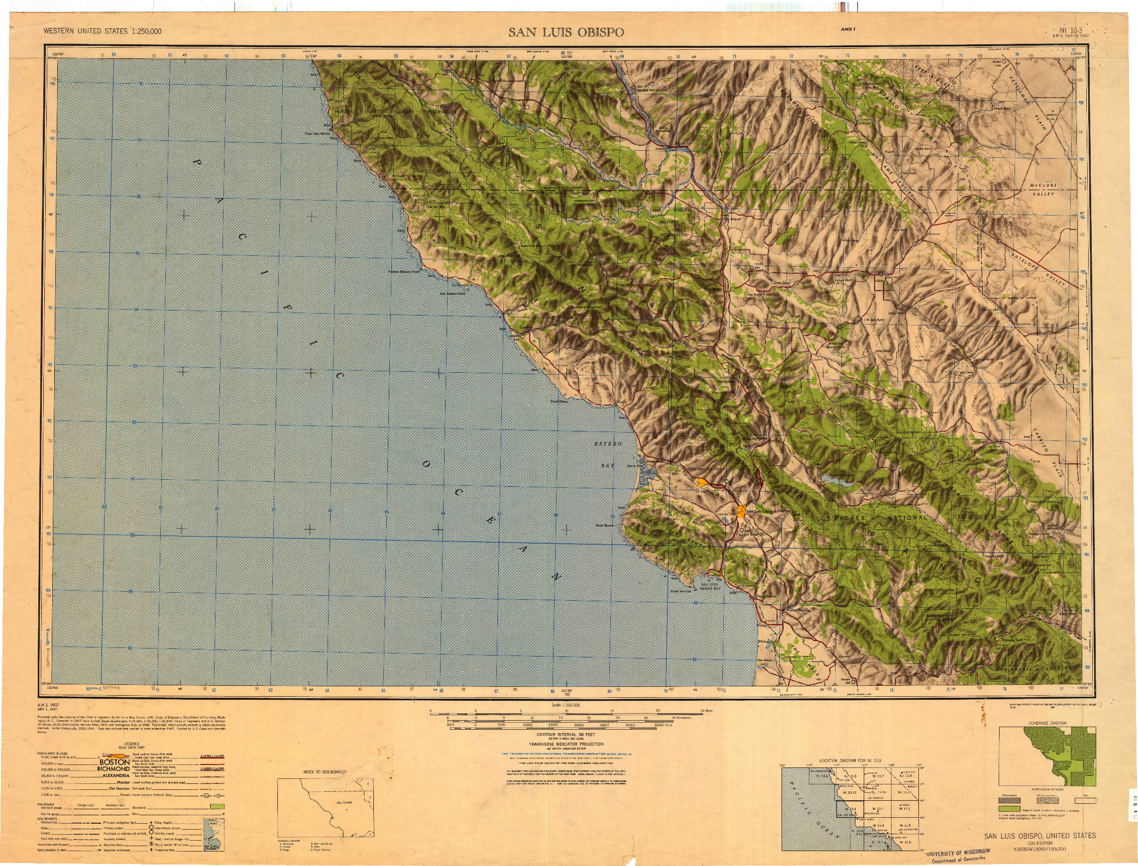 USGS 1:250000-SCALE QUADRANGLE FOR SAN LUIS OBISPO, CA 1947