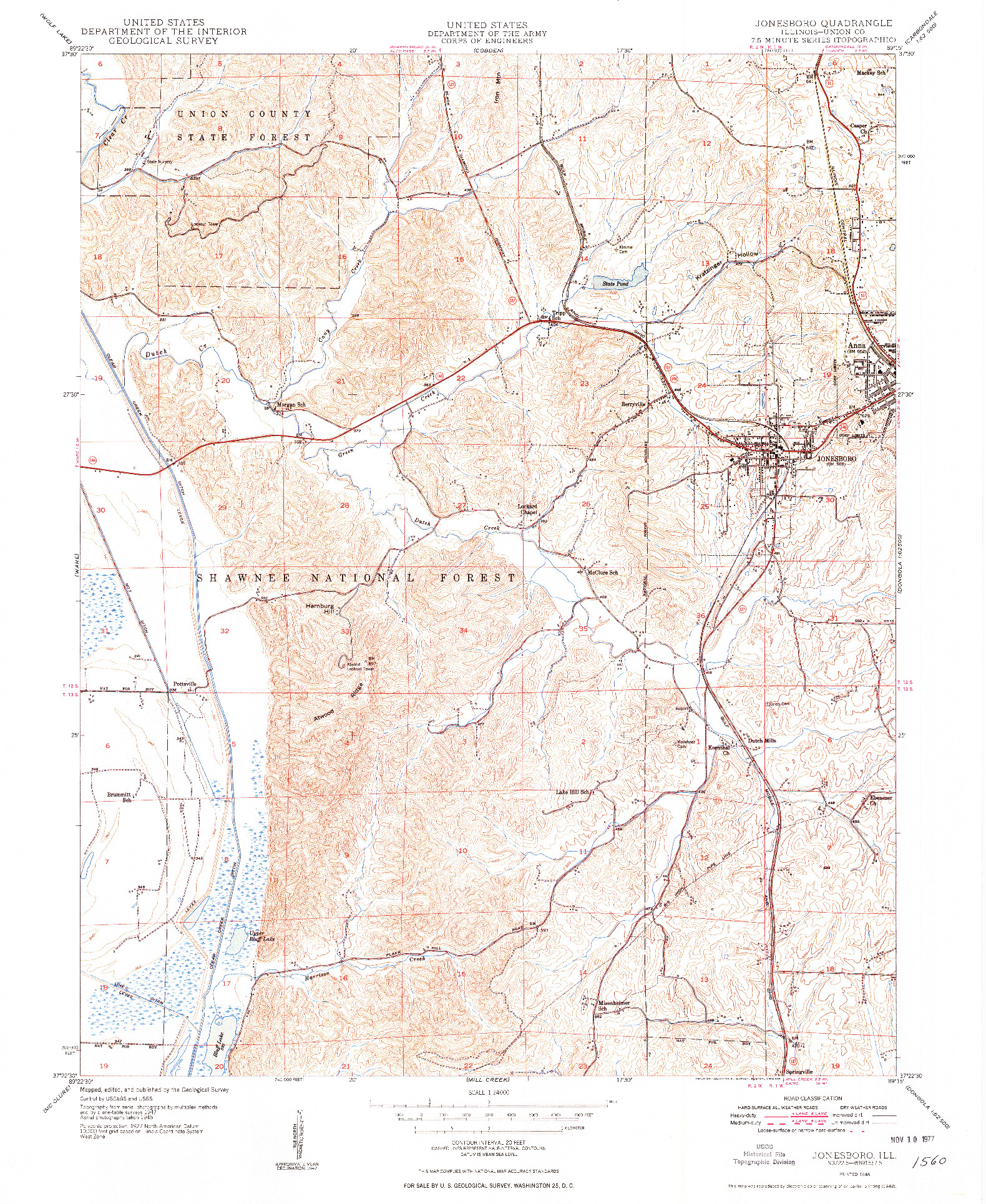 USGS 1:24000-SCALE QUADRANGLE FOR JONESBORO, IL 1948