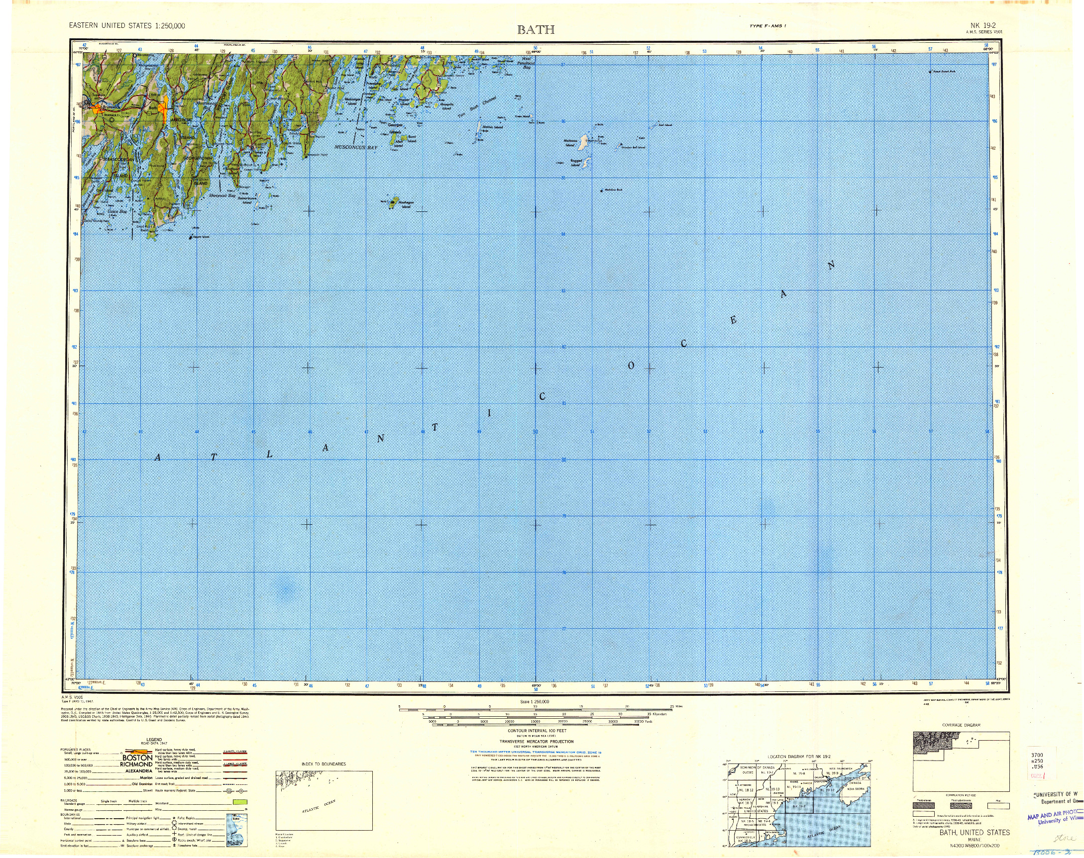 USGS 1:250000-SCALE QUADRANGLE FOR BATH, ME 1948