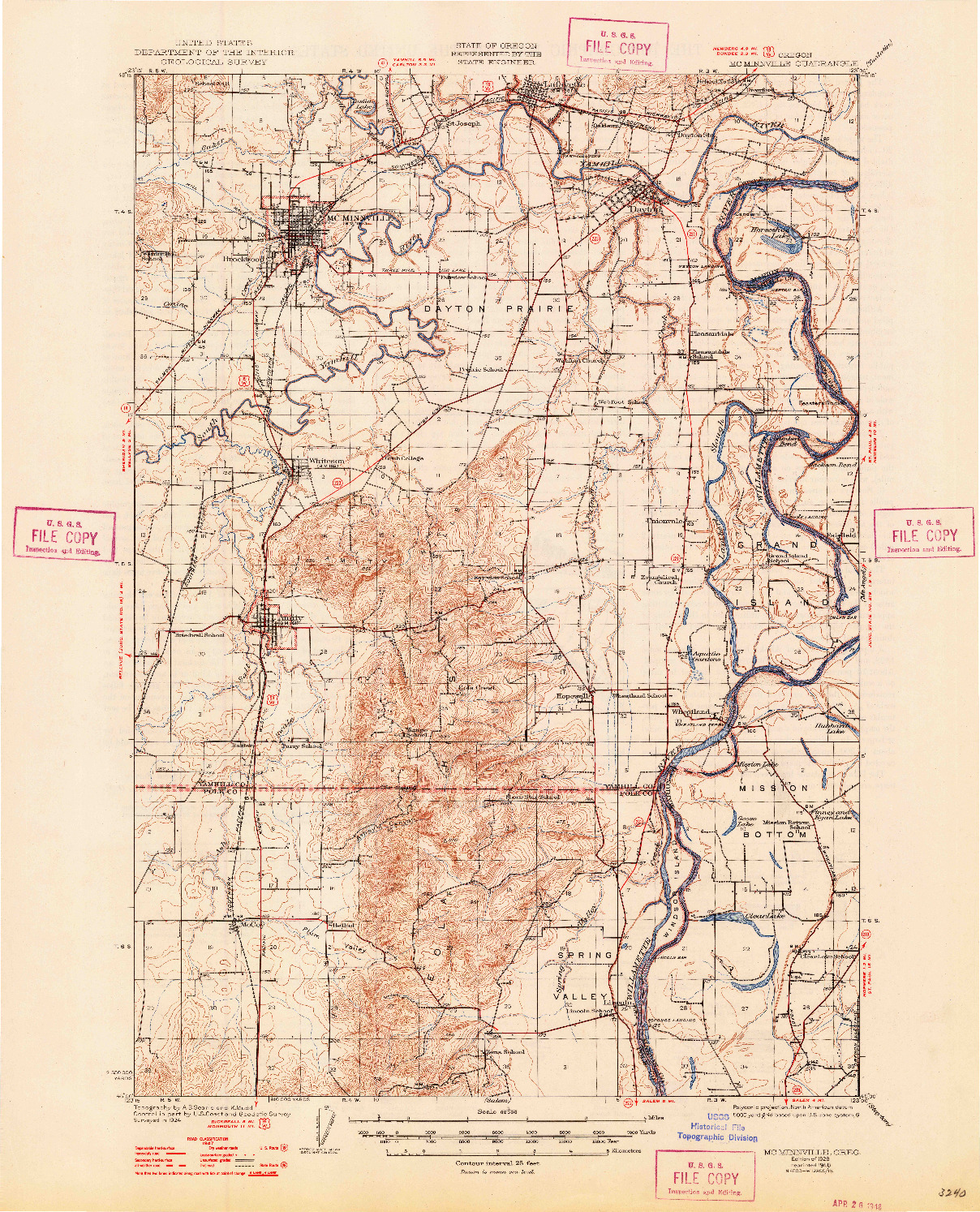 USGS 1:62500-SCALE QUADRANGLE FOR MC MINNVILLE, OR 1926