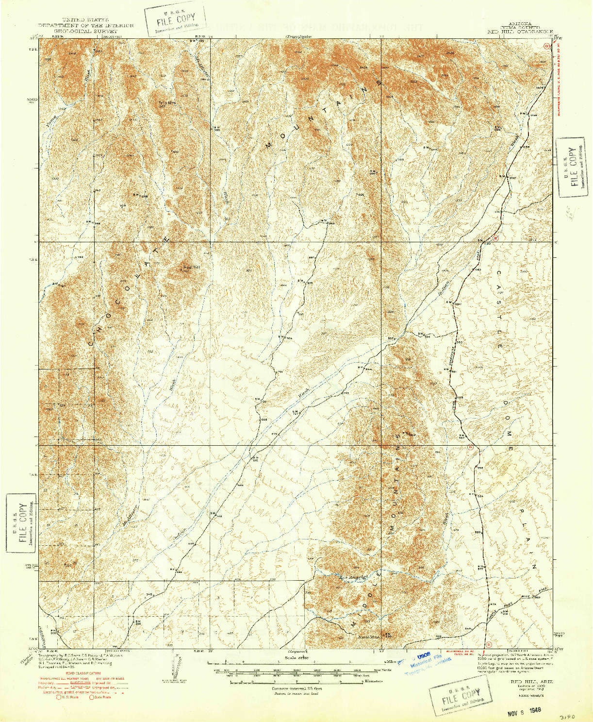 USGS 1:62500-SCALE QUADRANGLE FOR RED HILL, AZ 1939