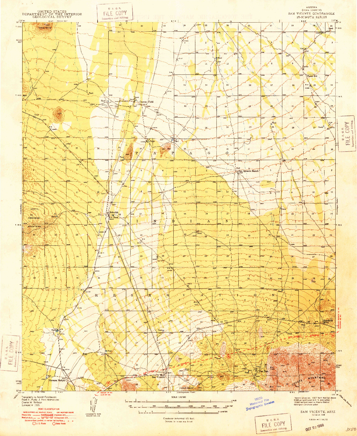 USGS 1:62500-SCALE QUADRANGLE FOR SAN VICENTE, AZ 1948