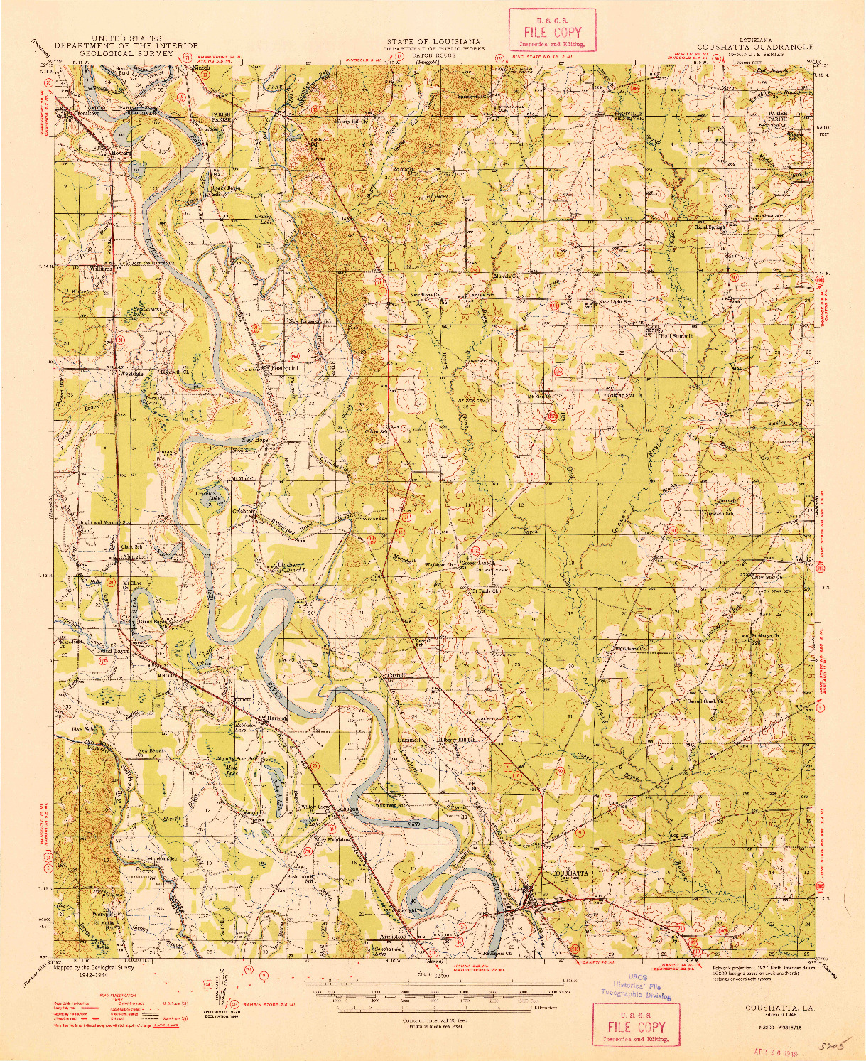 USGS 1:62500-SCALE QUADRANGLE FOR COUSHATTA, LA 1948