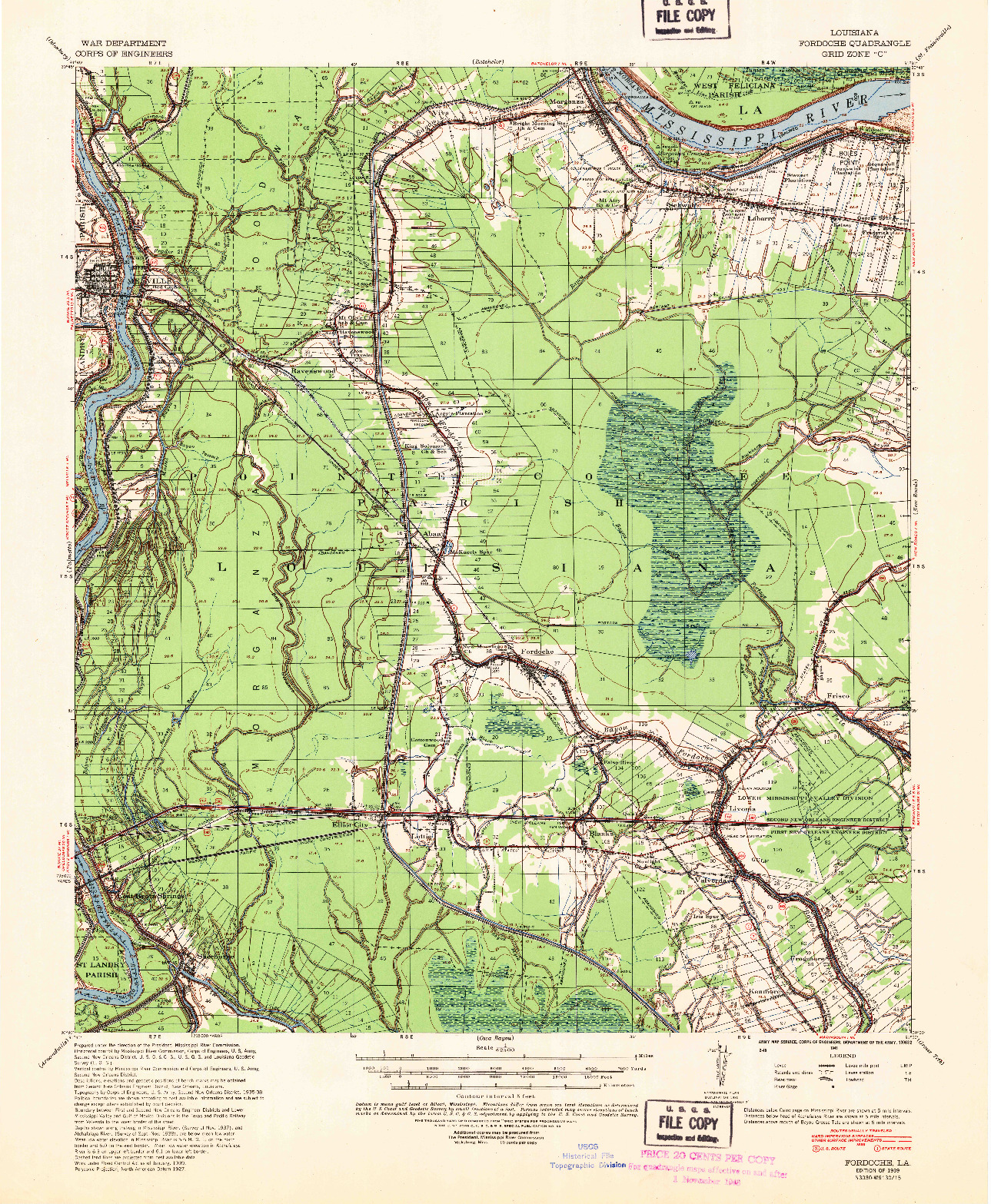USGS 1:62500-SCALE QUADRANGLE FOR FORDOCHE, LA 1939