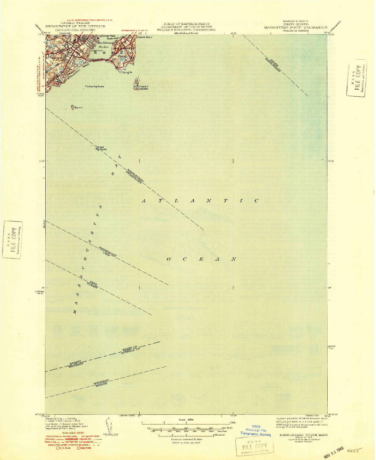 USGS 1:31680-SCALE QUADRANGLE FOR MARBLEHEAD SOUTH, MA 1945