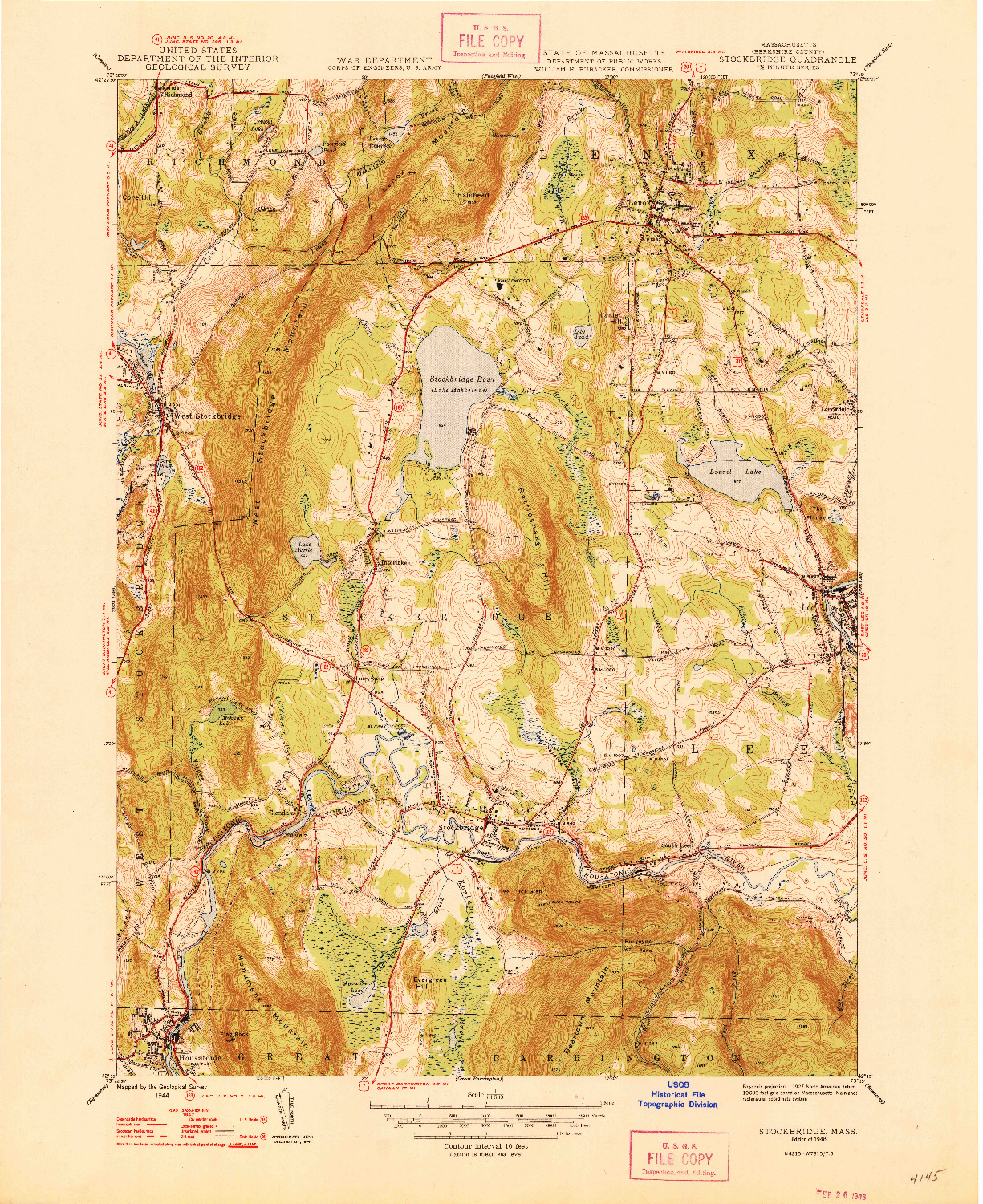 USGS 1:31680-SCALE QUADRANGLE FOR STOCKBRIDGE, MA 1948