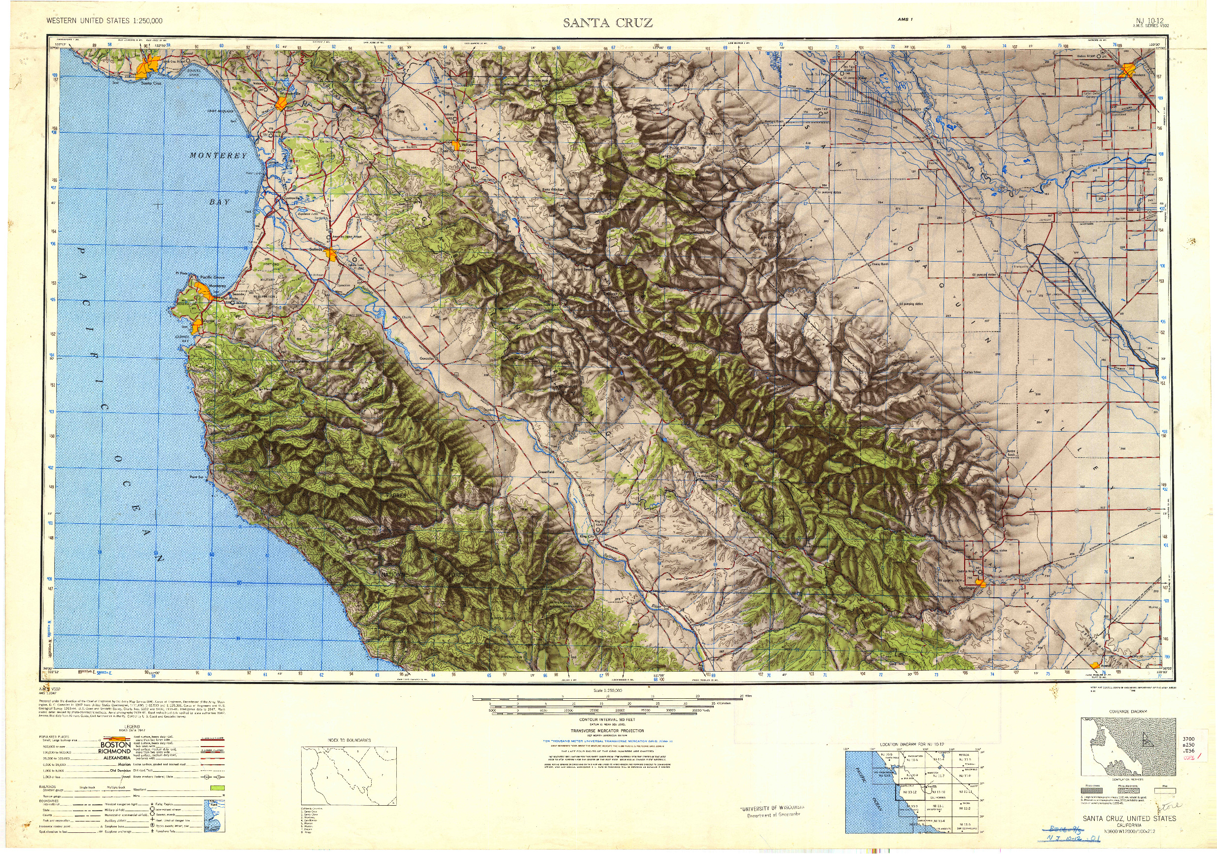 USGS 1:250000-SCALE QUADRANGLE FOR SANTA CRUZ, CA 1948