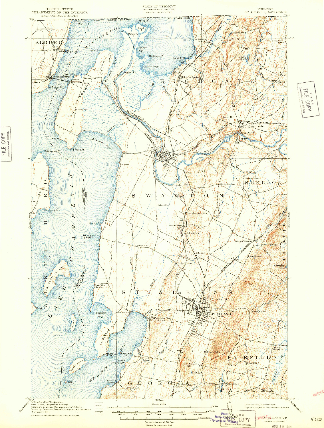 USGS 1:62500-SCALE QUADRANGLE FOR ST. ALBANS, VT 1916