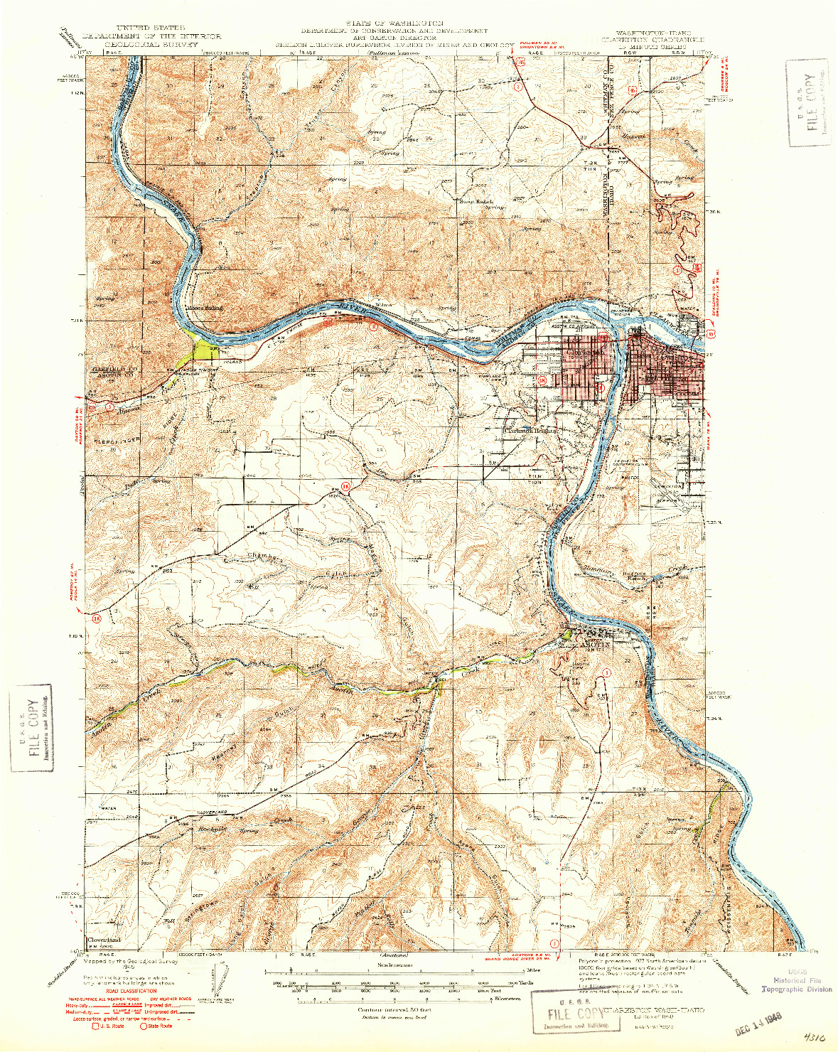 USGS 1:62500-SCALE QUADRANGLE FOR CLARKSTON, WA 1948