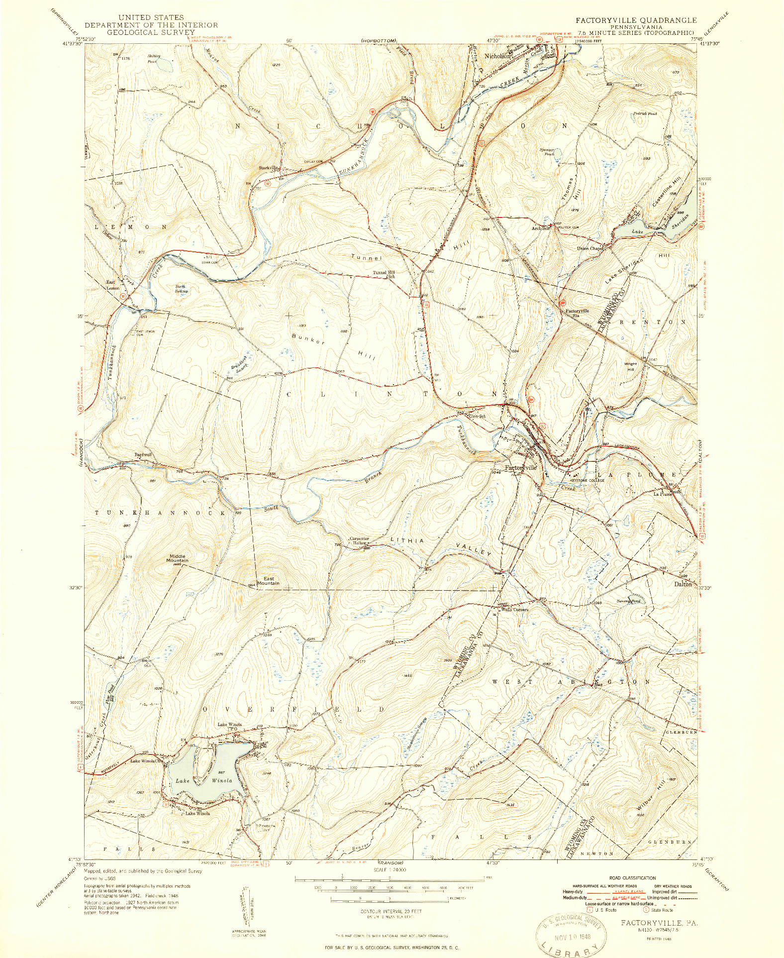 USGS 1:24000-SCALE QUADRANGLE FOR FACTORYVILLE, PA 1948
