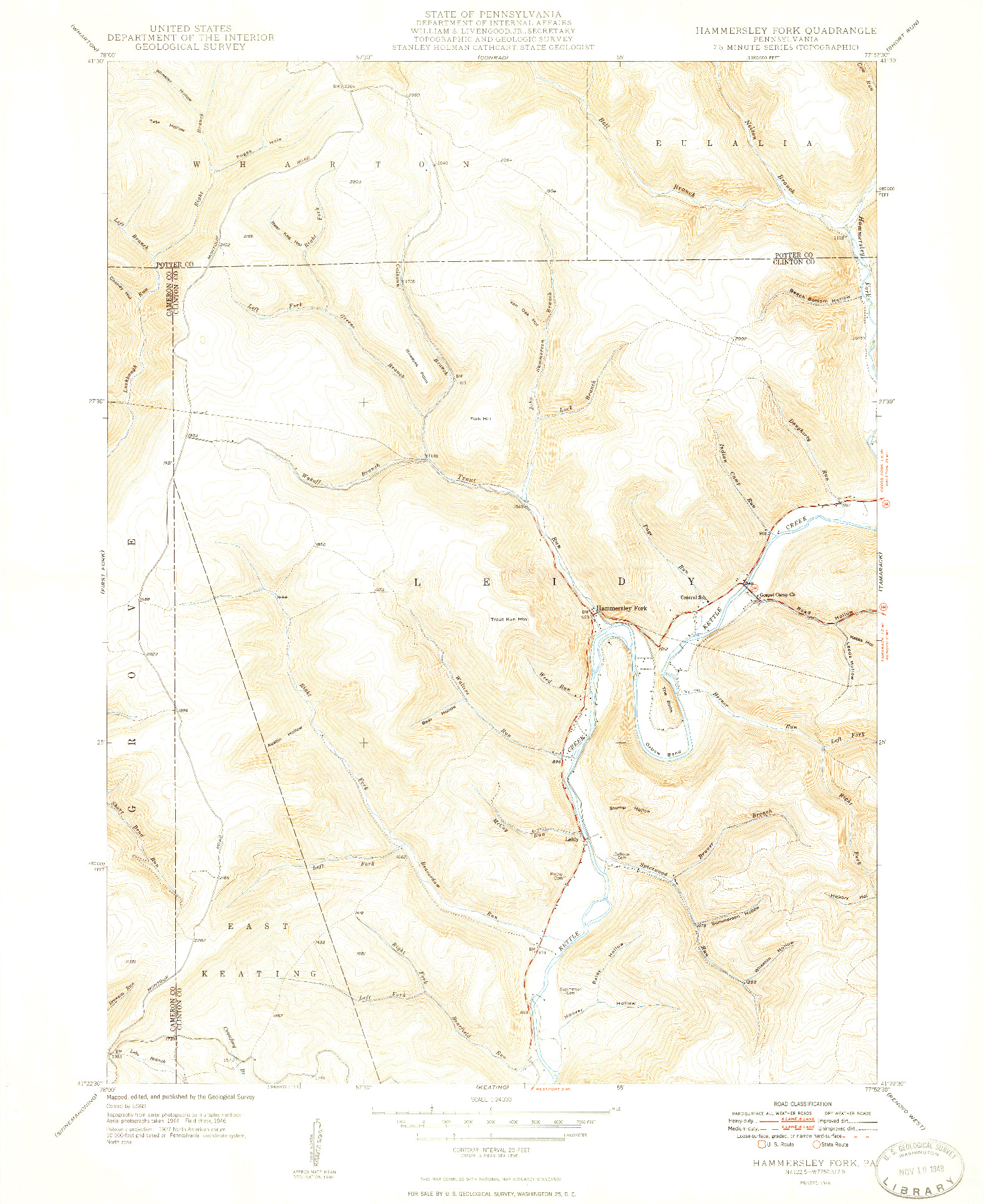 USGS 1:24000-SCALE QUADRANGLE FOR HAMMERSLEY FORK, PA 1948