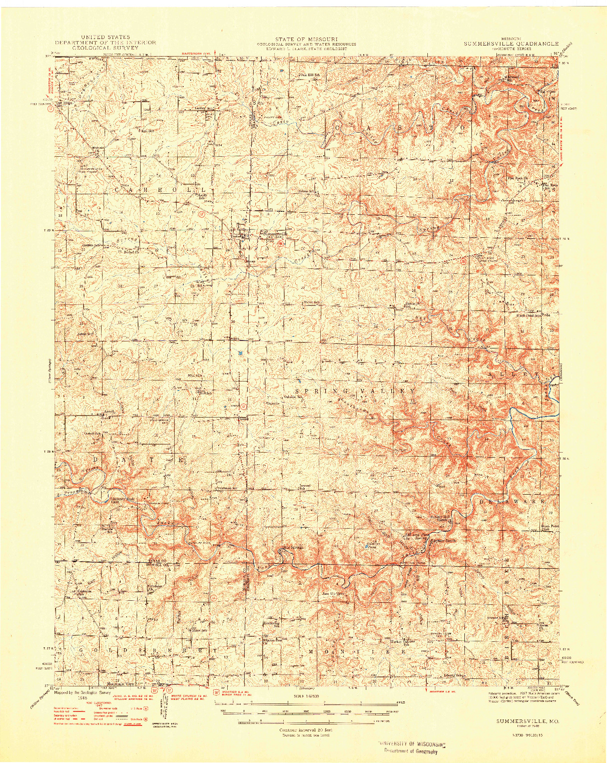 USGS 1:62500-SCALE QUADRANGLE FOR SUMMERSVILLE, MO 1948