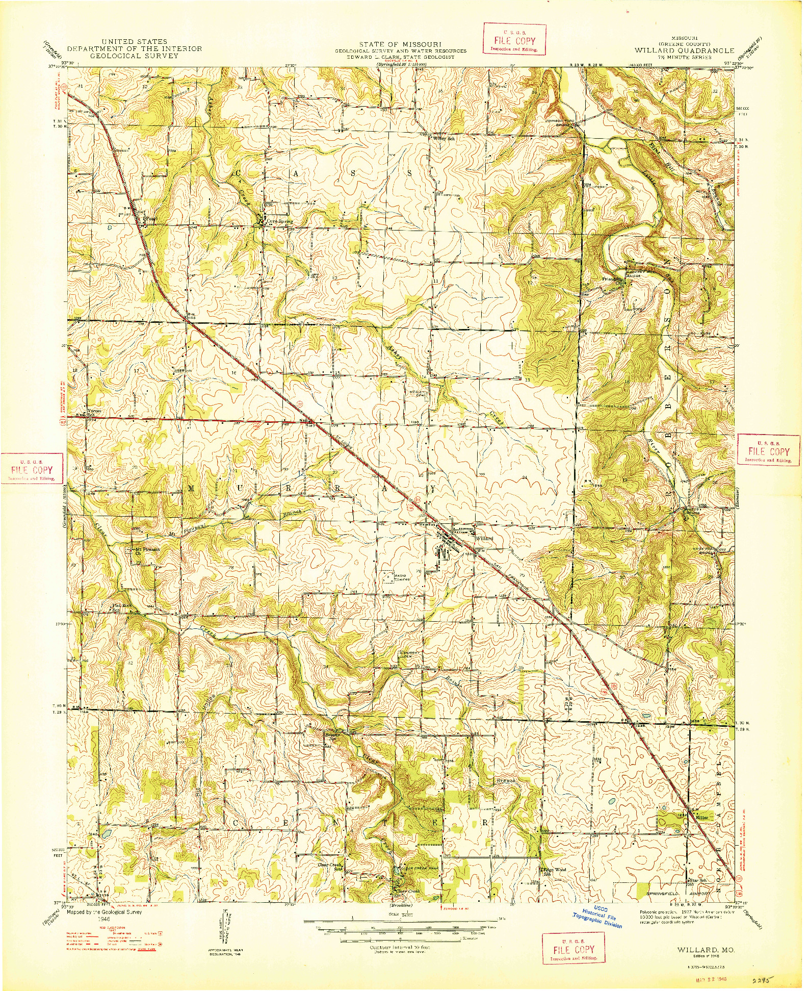 USGS 1:24000-SCALE QUADRANGLE FOR WILLARD, MO 1948