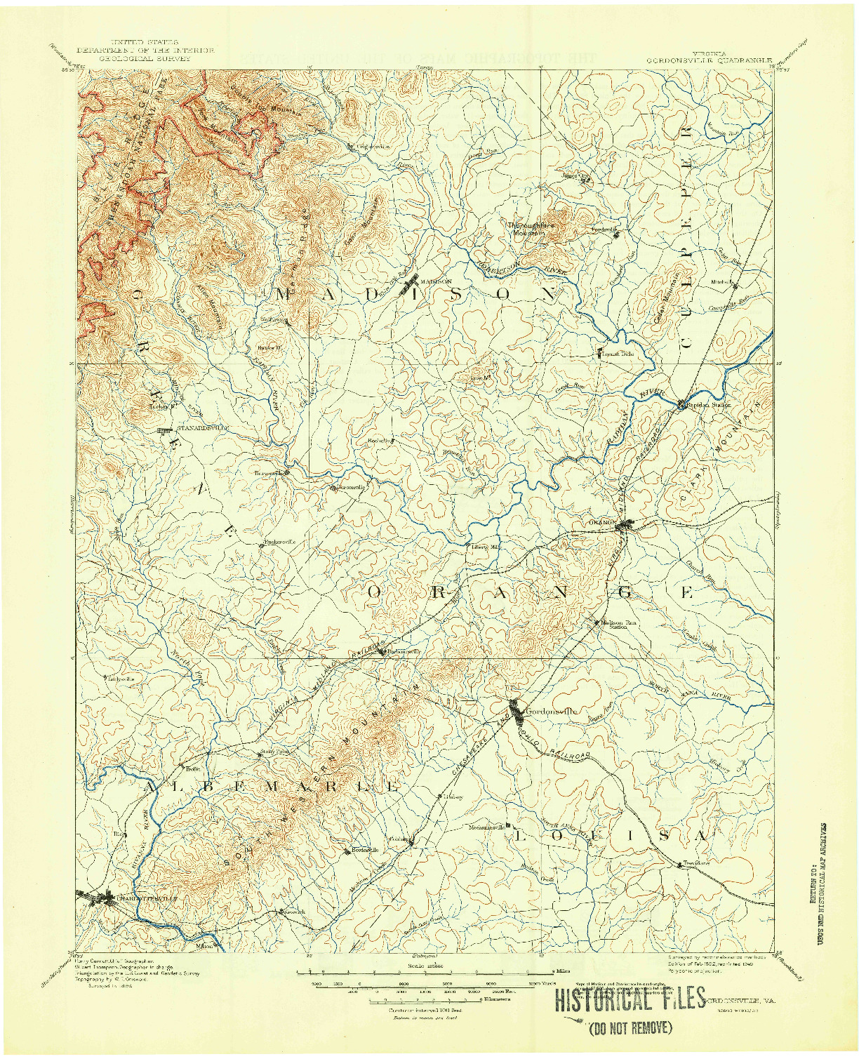 USGS 1:125000-SCALE QUADRANGLE FOR GORDONSVILLE, VA 1892