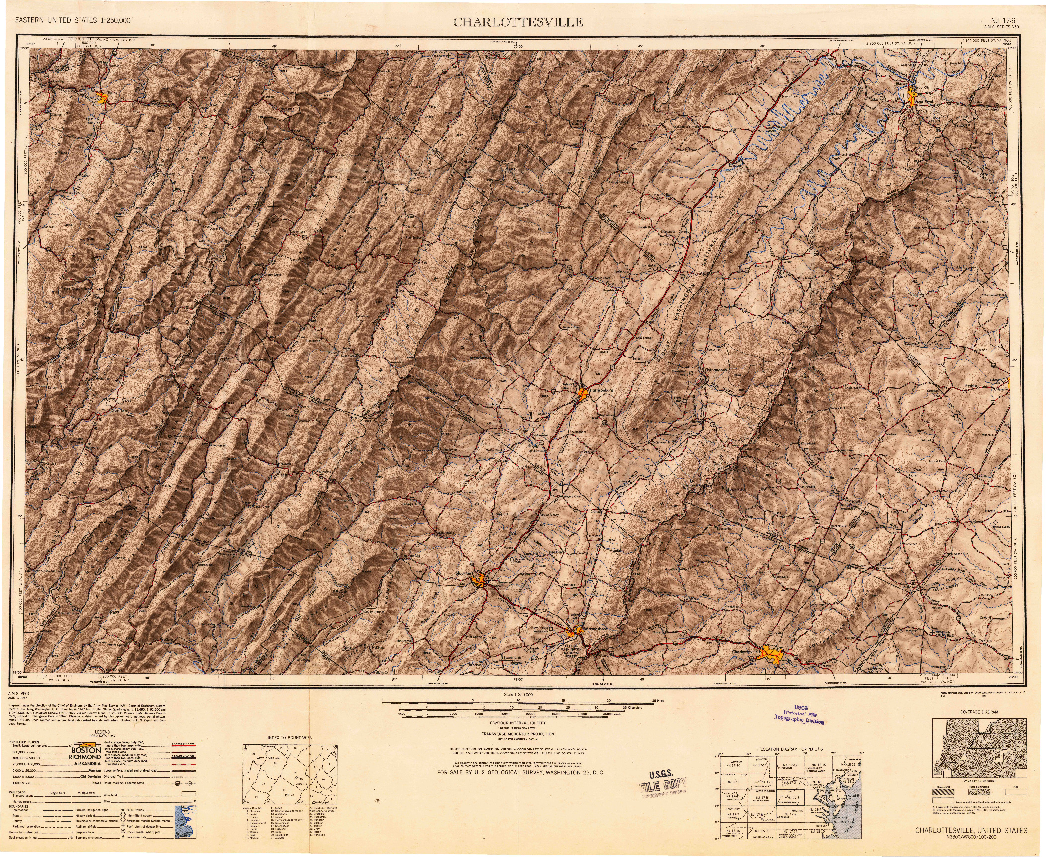 USGS 1:250000-SCALE QUADRANGLE FOR CHARLOTTESVILLE, VA 1949
