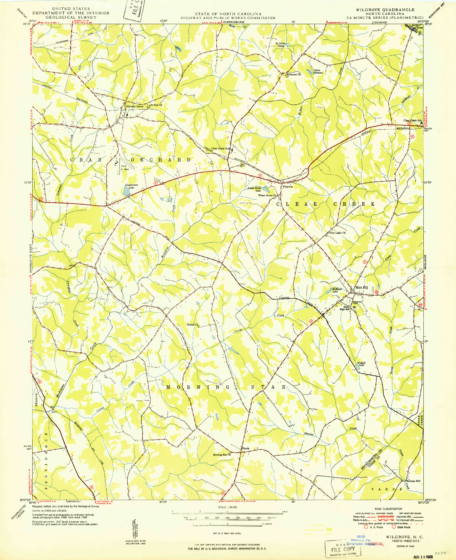USGS 1:24000-SCALE QUADRANGLE FOR WILGROVE, NC 1949