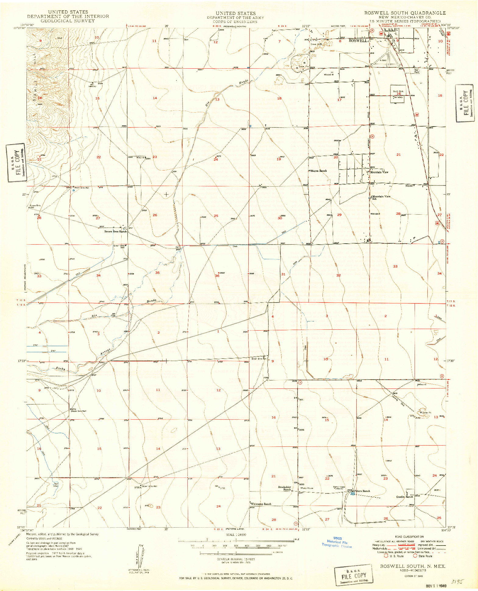 USGS 1:24000-SCALE QUADRANGLE FOR ROSWELL SOUTH, NM 1949