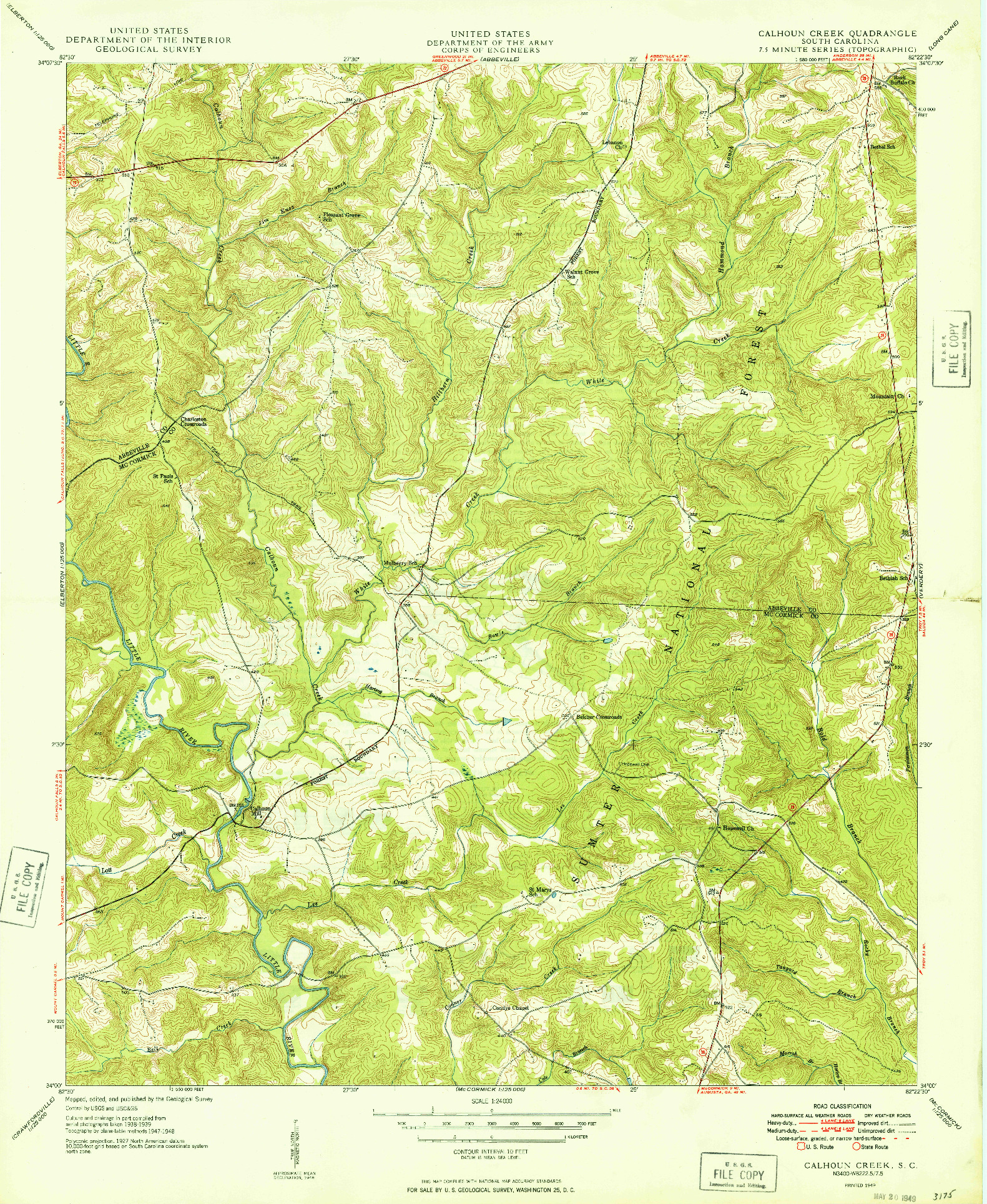 USGS 1:24000-SCALE QUADRANGLE FOR CALHOUN CREEK, SC 1949