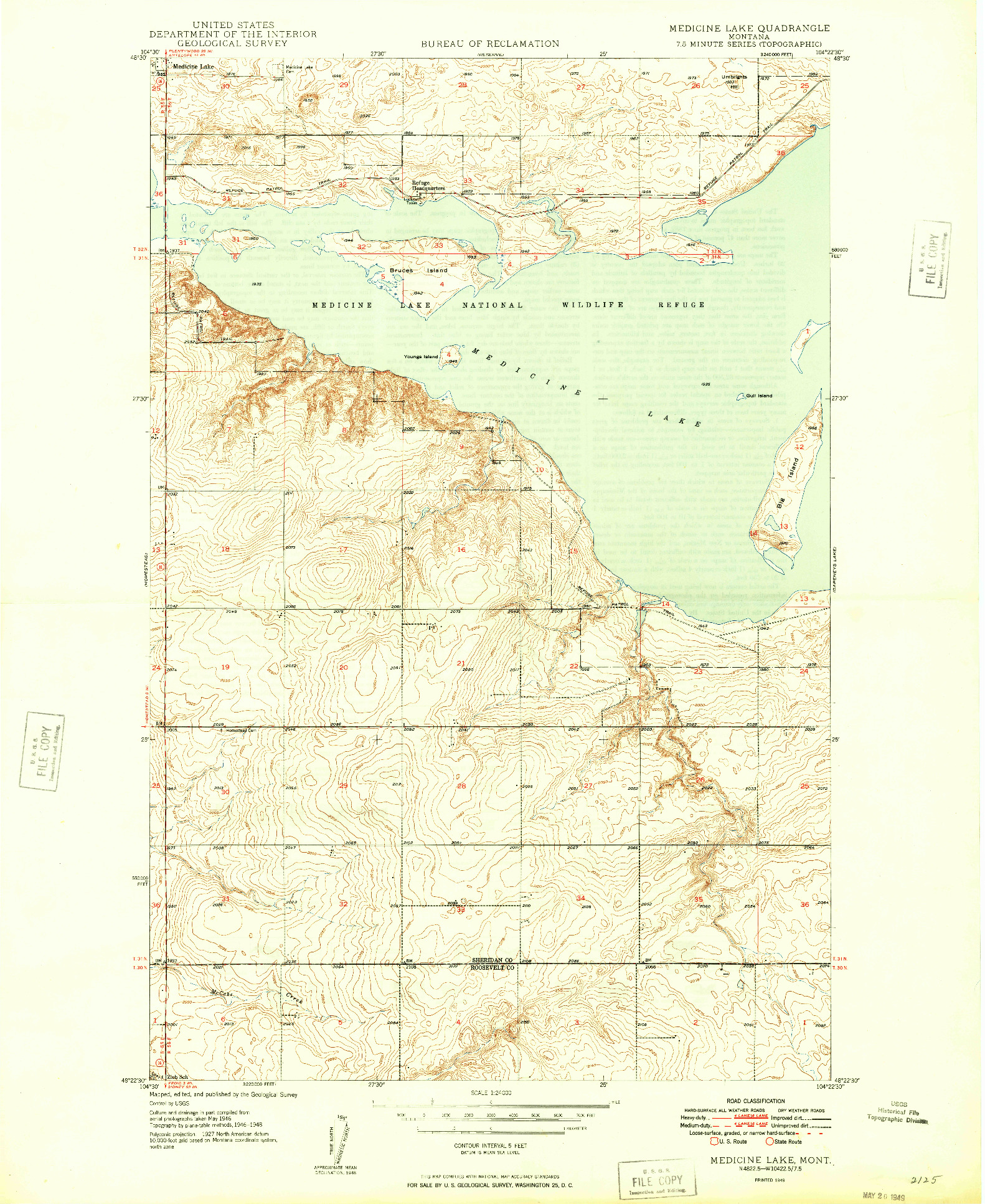 USGS 1:24000-SCALE QUADRANGLE FOR MEDICINE LAKE, MT 1949