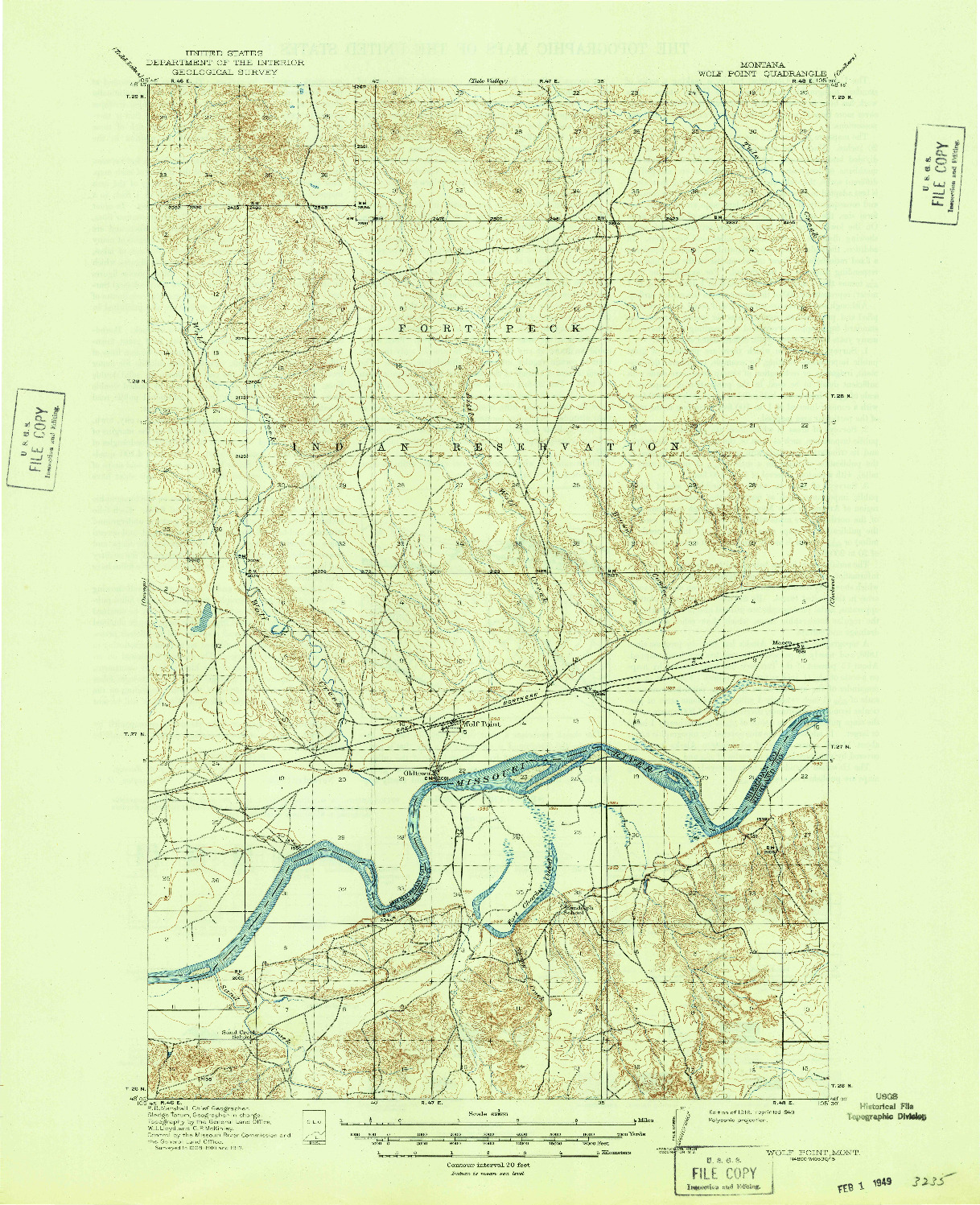 USGS 1:62500-SCALE QUADRANGLE FOR WOLF POINT, MT 1916
