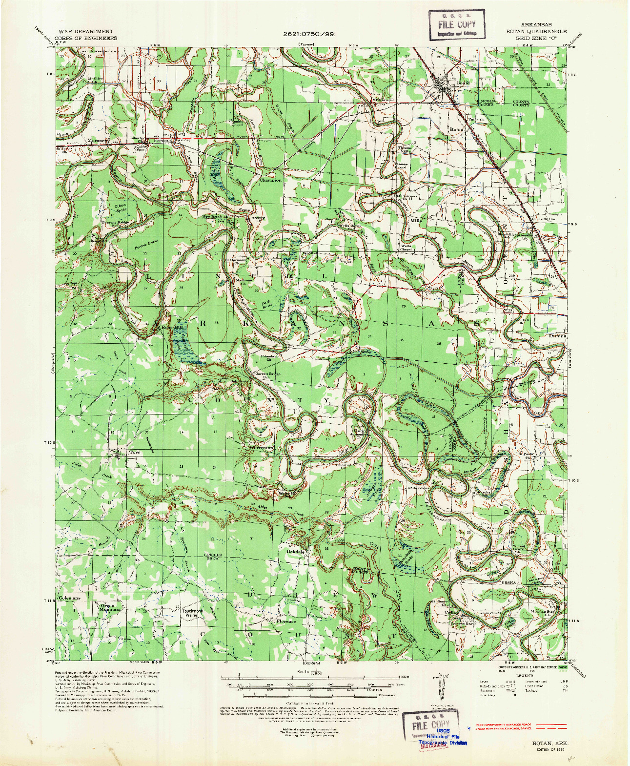 USGS 1:62500-SCALE QUADRANGLE FOR ROTAN, AR 1935
