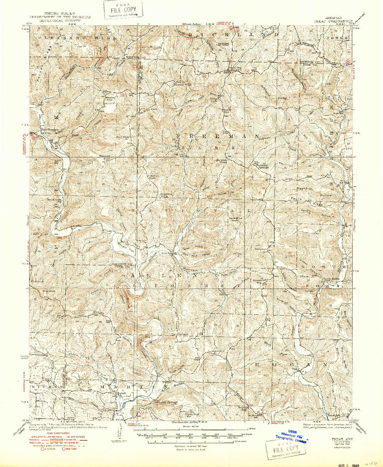 USGS 1:62500-SCALE QUADRANGLE FOR TREAT, AR 1934
