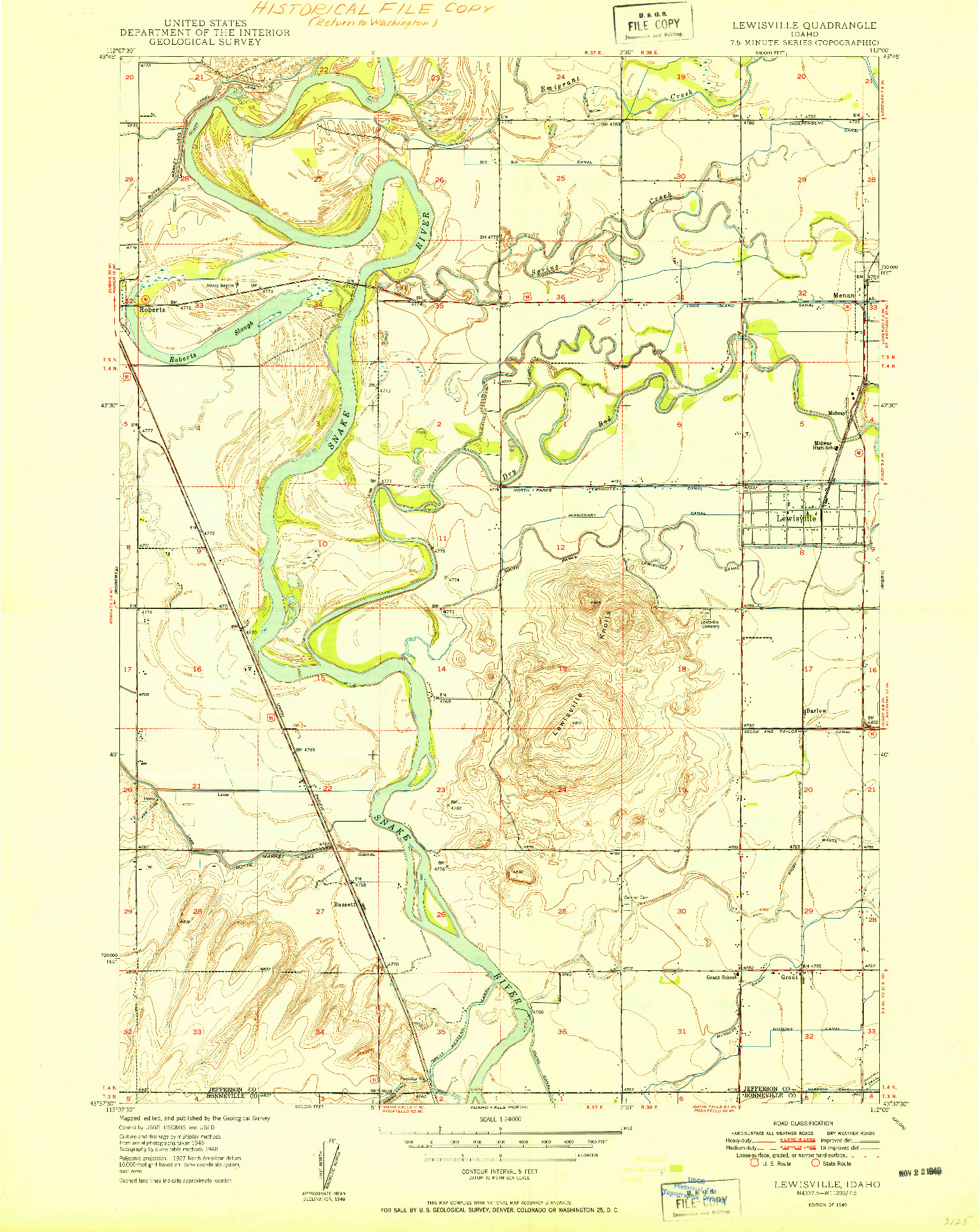USGS 1:24000-SCALE QUADRANGLE FOR LEWISVILLE, ID 1949
