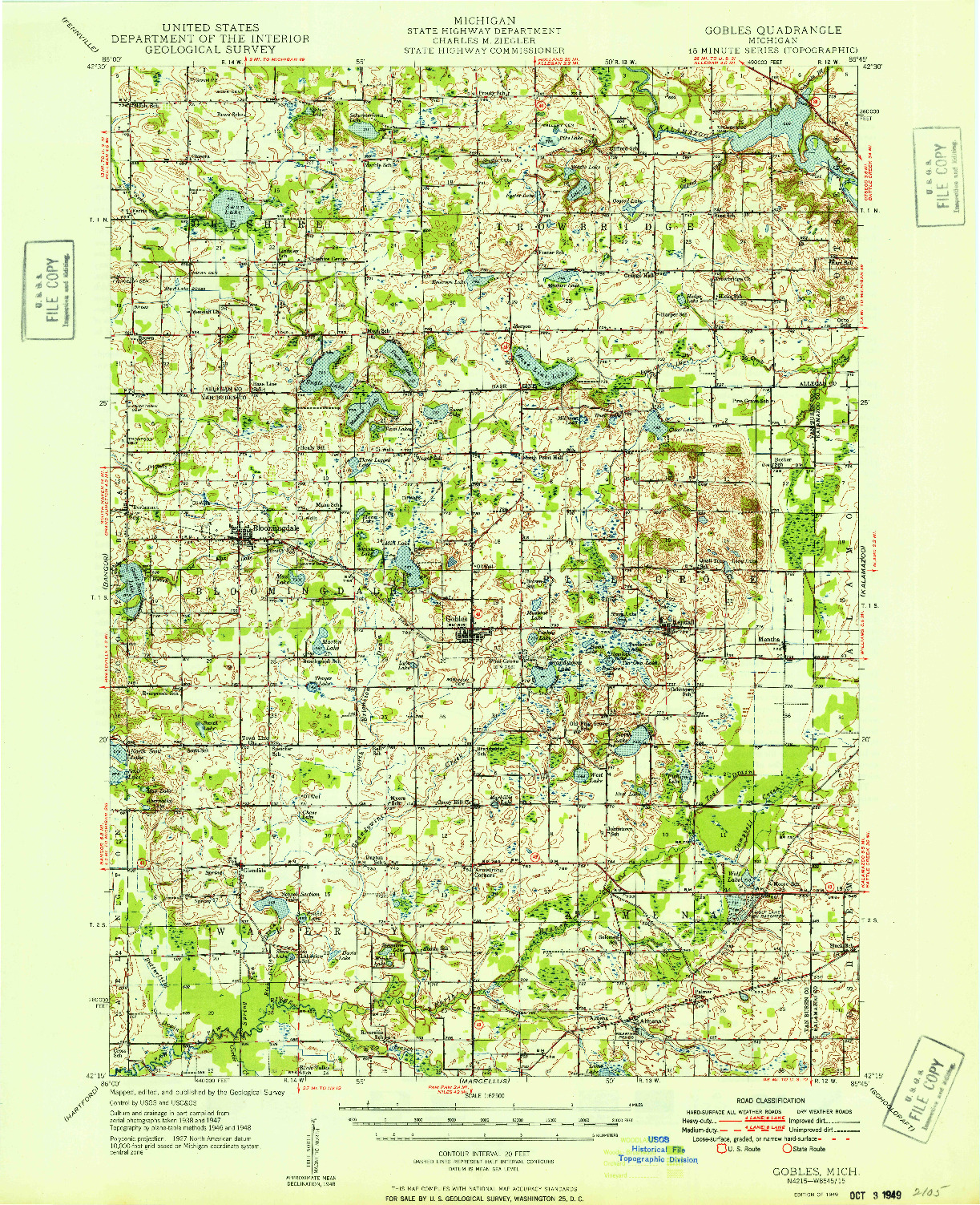 USGS 1:62500-SCALE QUADRANGLE FOR GOBLES, MI 1949