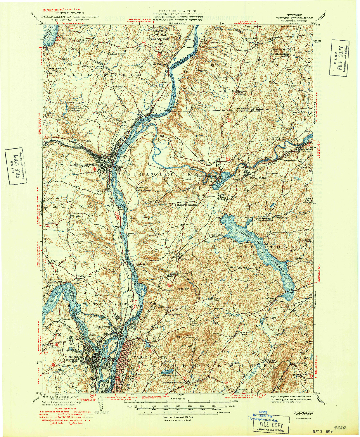 USGS 1:62500-SCALE QUADRANGLE FOR COHOES, NY 1949