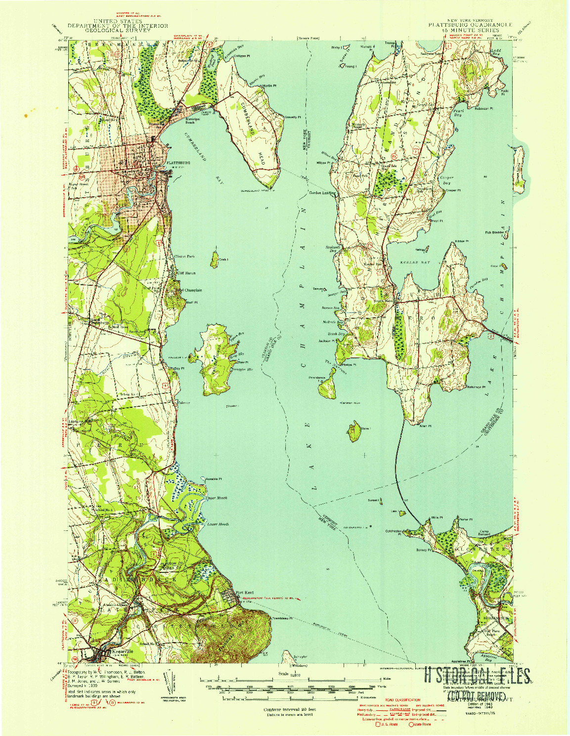 USGS 1:62500-SCALE QUADRANGLE FOR PLATTSBURG, NY 1943