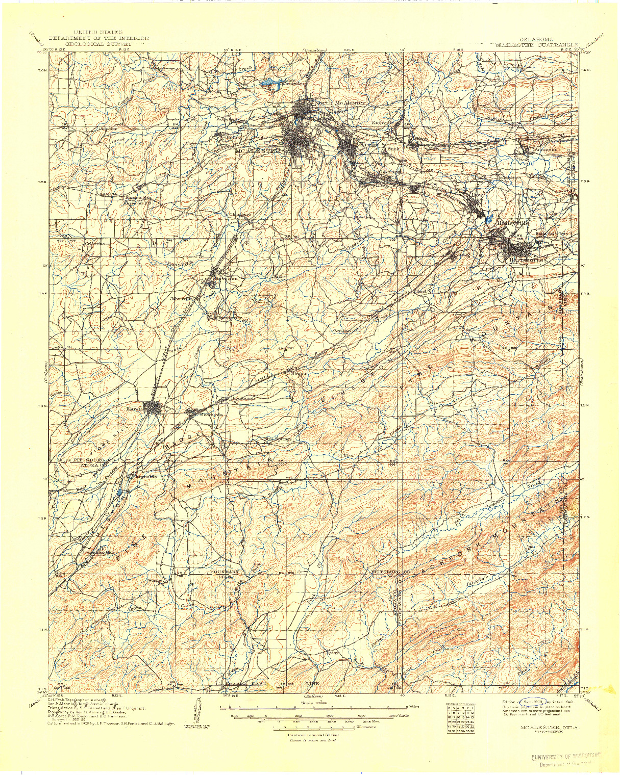 USGS 1:125000-SCALE QUADRANGLE FOR MC ALESTER, OK 1909