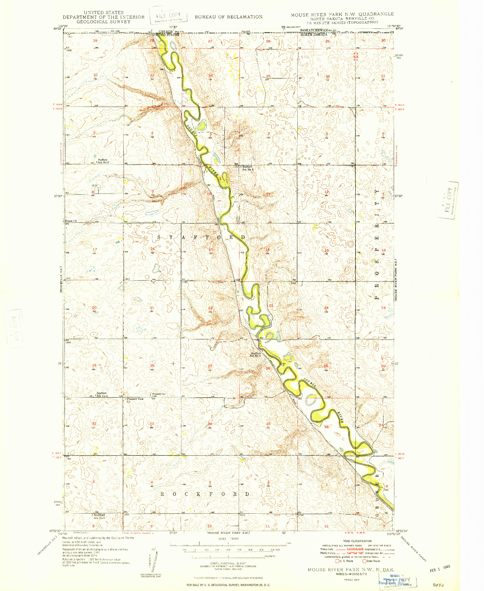 USGS 1:24000-SCALE QUADRANGLE FOR MOUSE RIVER PARK NW, ND 1949